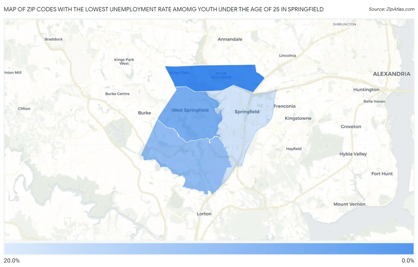 Zip Codes with the Lowest Unemployment Rate Amomg Youth Under the Age of 25 in Springfield Map