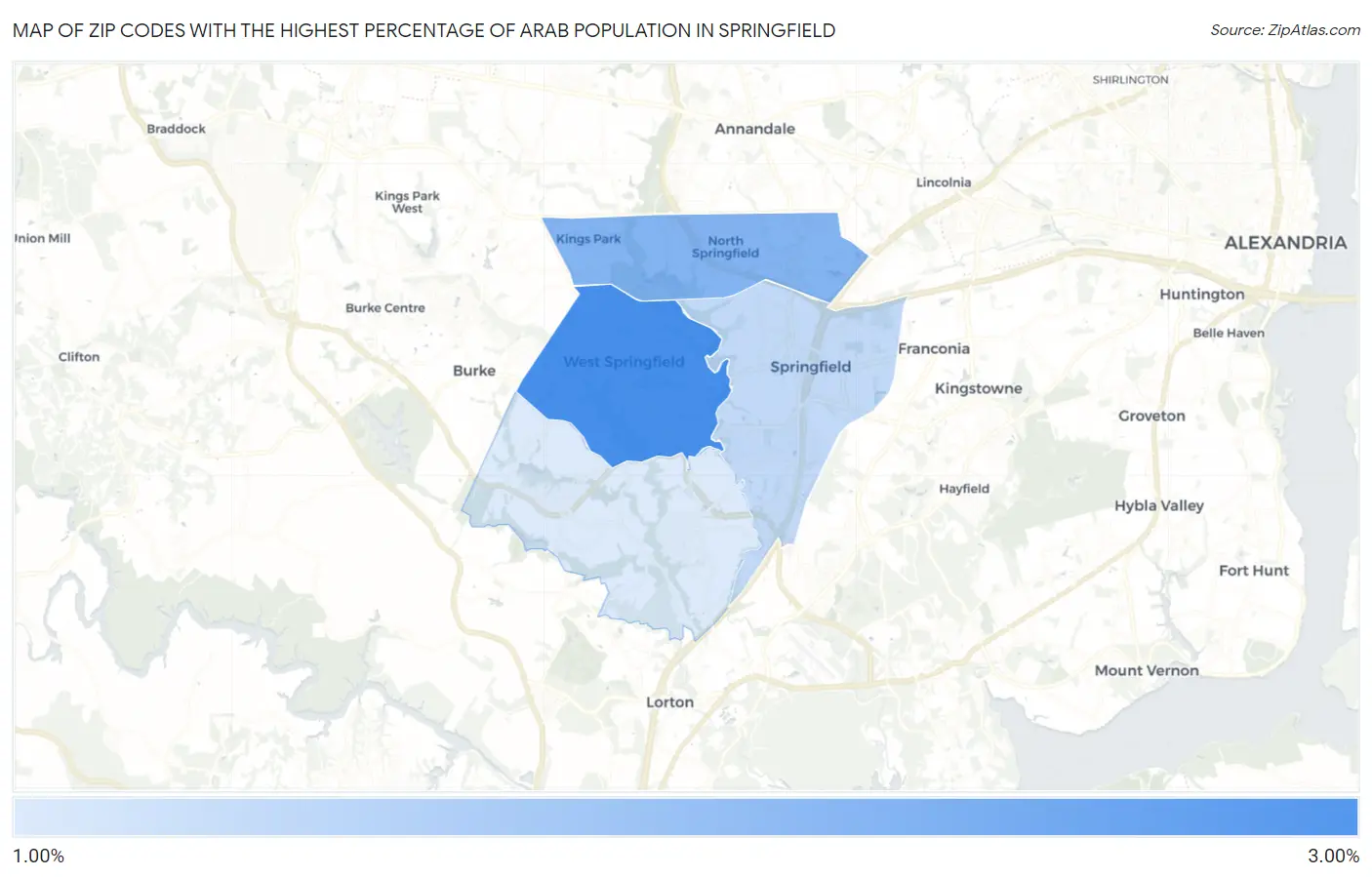 Zip Codes with the Highest Percentage of Arab Population in Springfield Map
