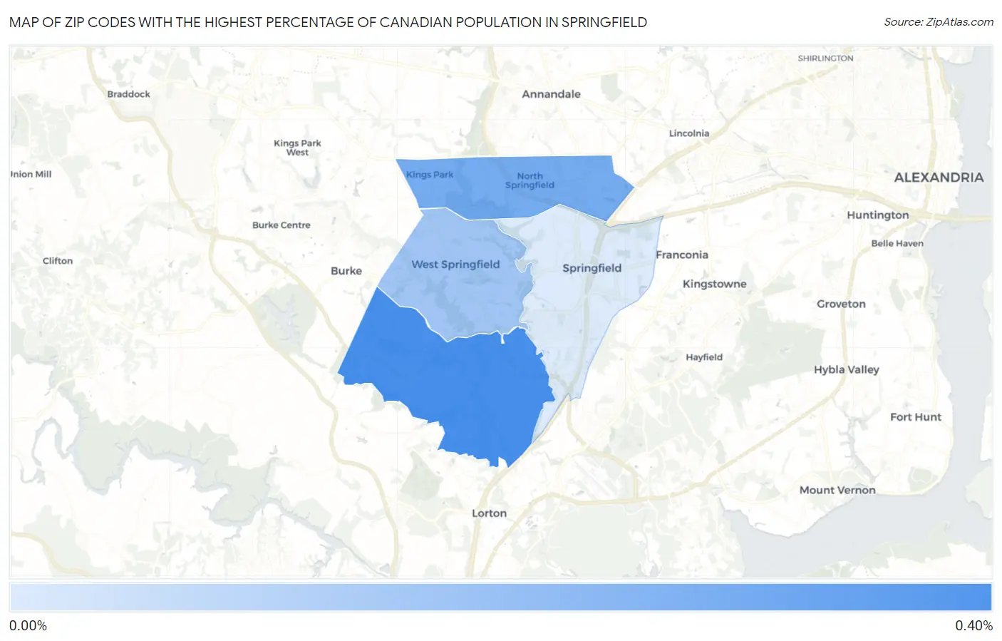 Zip Codes with the Highest Percentage of Canadian Population in Springfield Map