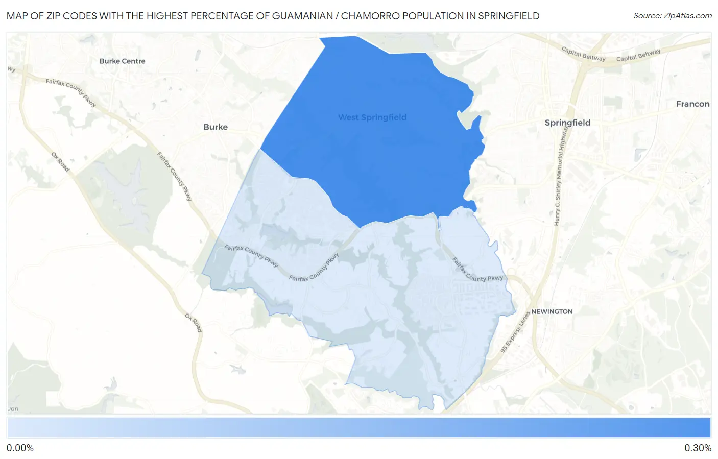 Zip Codes with the Highest Percentage of Guamanian / Chamorro Population in Springfield Map