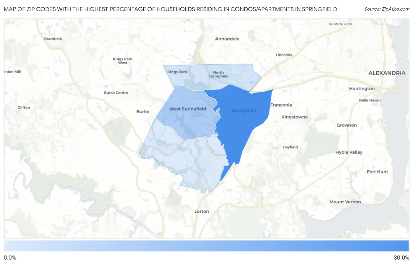 Zip Codes with the Highest Percentage of Households Residing in Condos/Apartments in Springfield Map