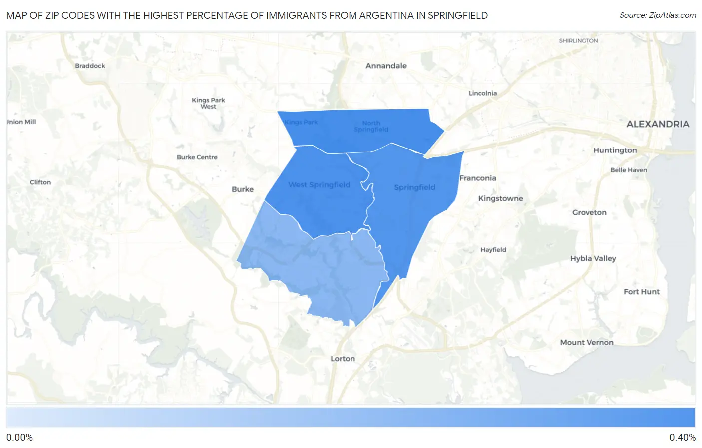 Zip Codes with the Highest Percentage of Immigrants from Argentina in Springfield Map