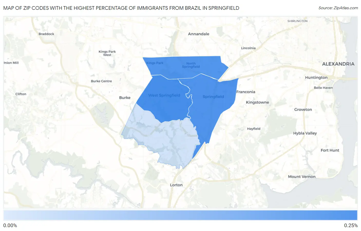 Zip Codes with the Highest Percentage of Immigrants from Brazil in Springfield Map