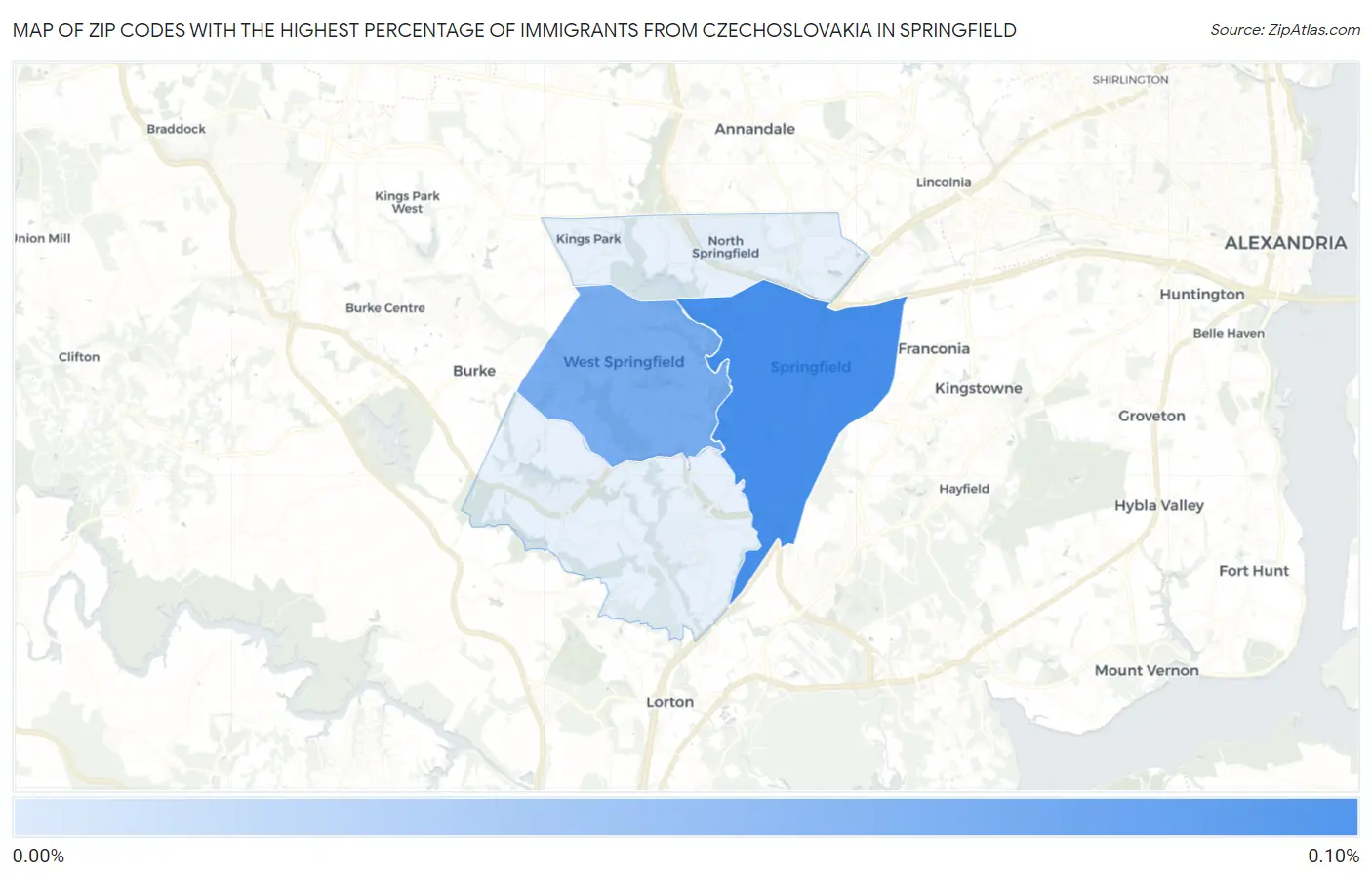 Zip Codes with the Highest Percentage of Immigrants from Czechoslovakia in Springfield Map