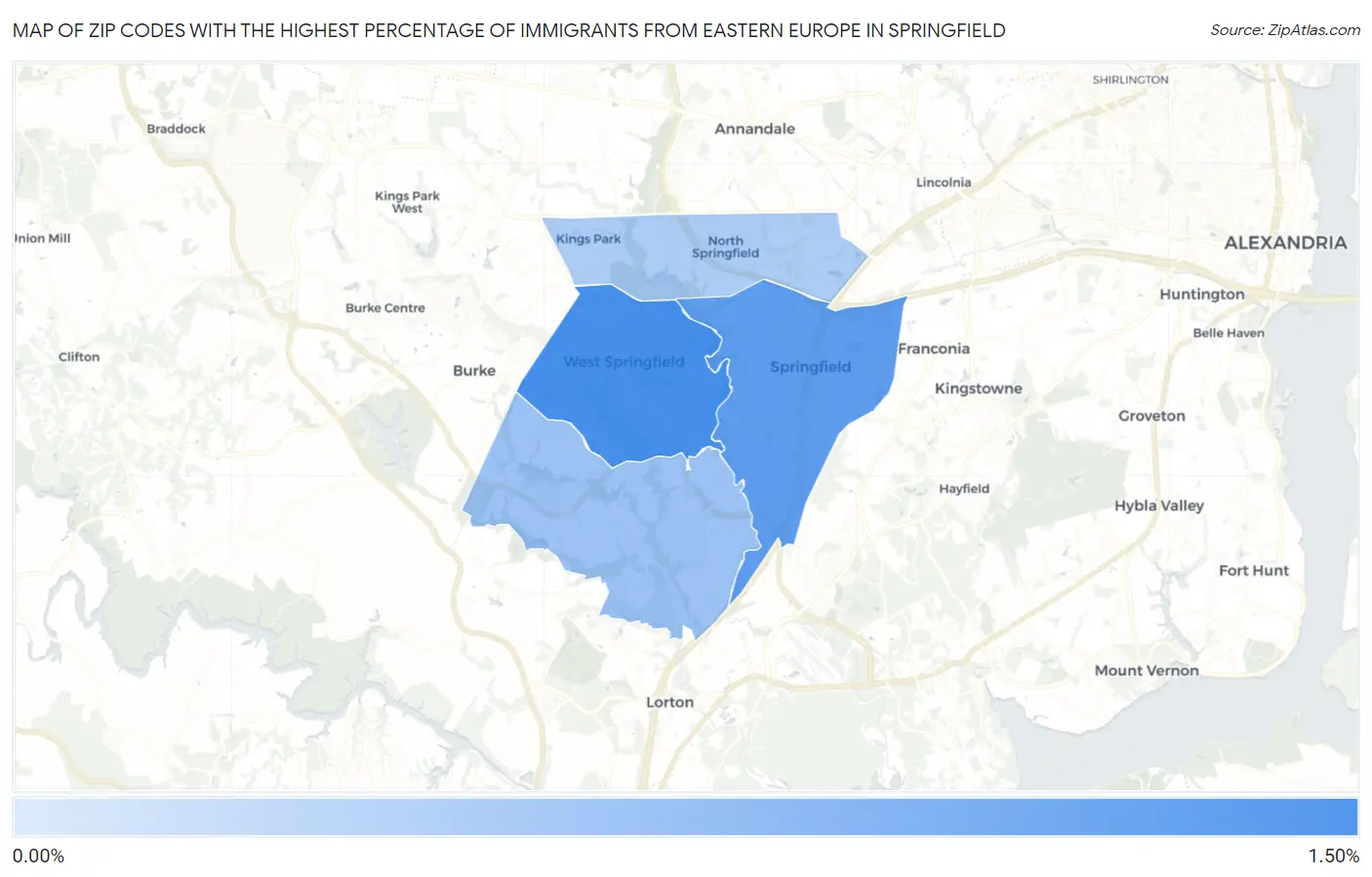 Zip Codes with the Highest Percentage of Immigrants from Eastern Europe in Springfield Map