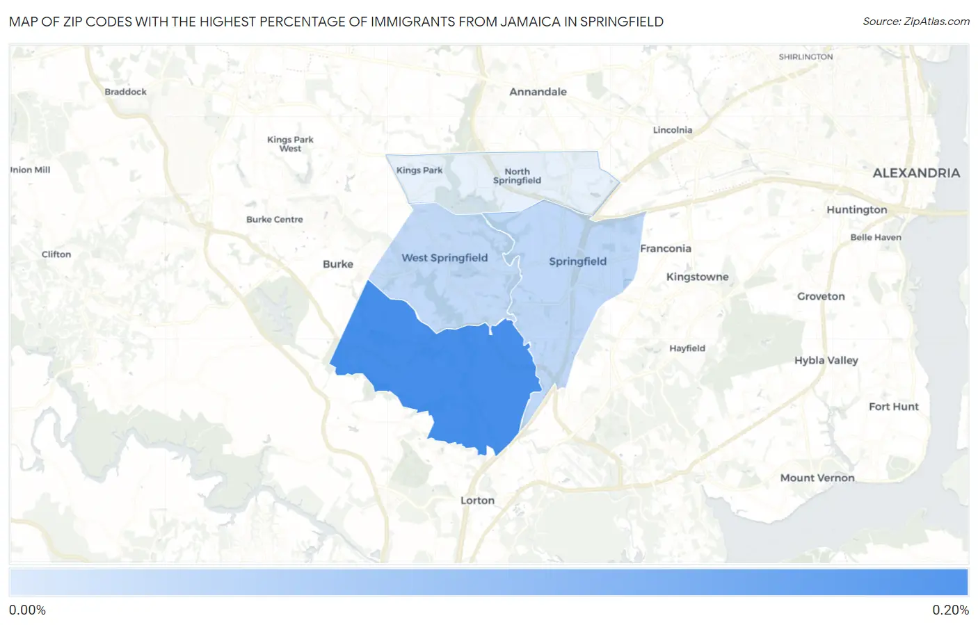 Zip Codes with the Highest Percentage of Immigrants from Jamaica in Springfield Map
