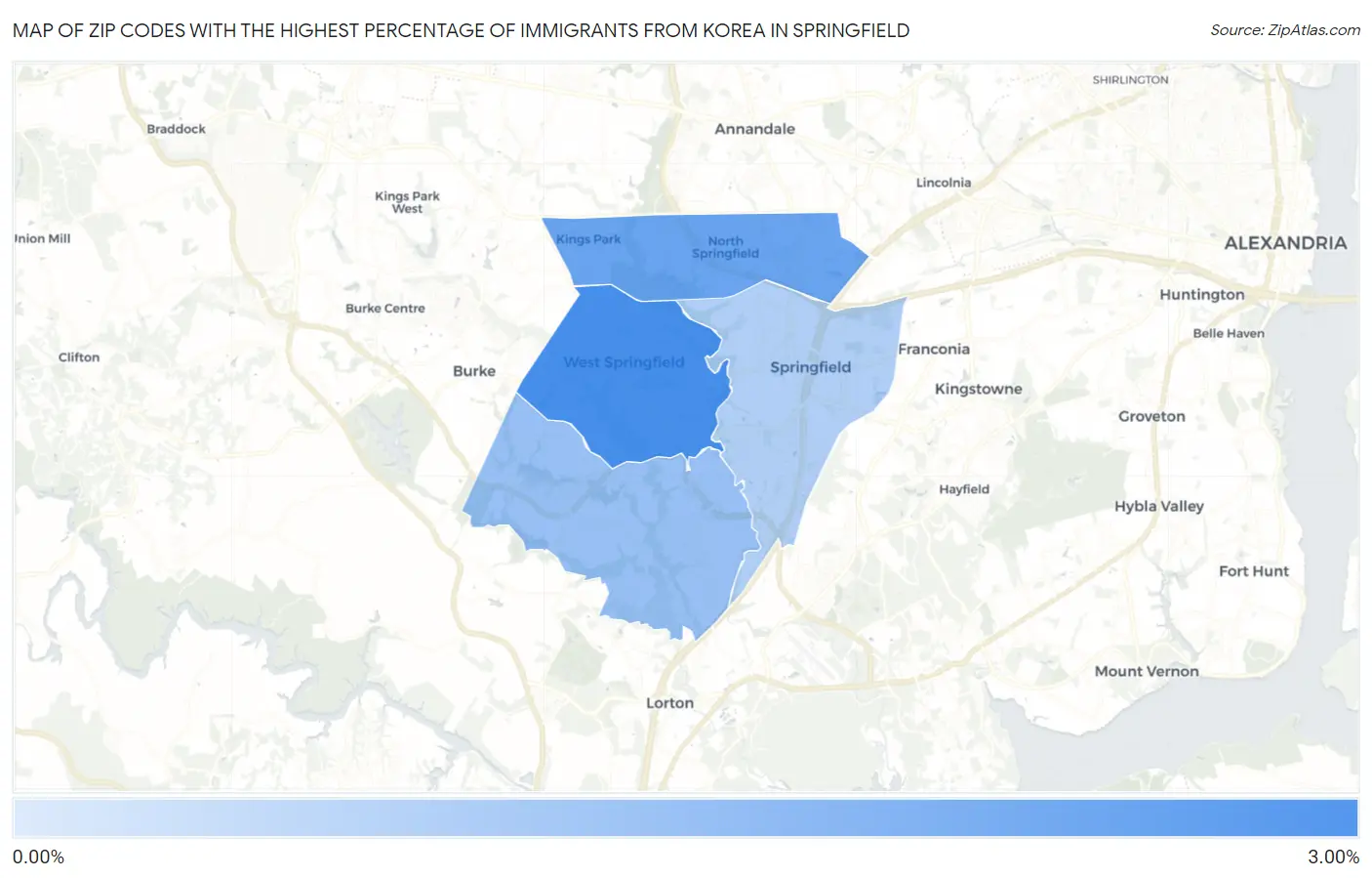 Zip Codes with the Highest Percentage of Immigrants from Korea in Springfield Map
