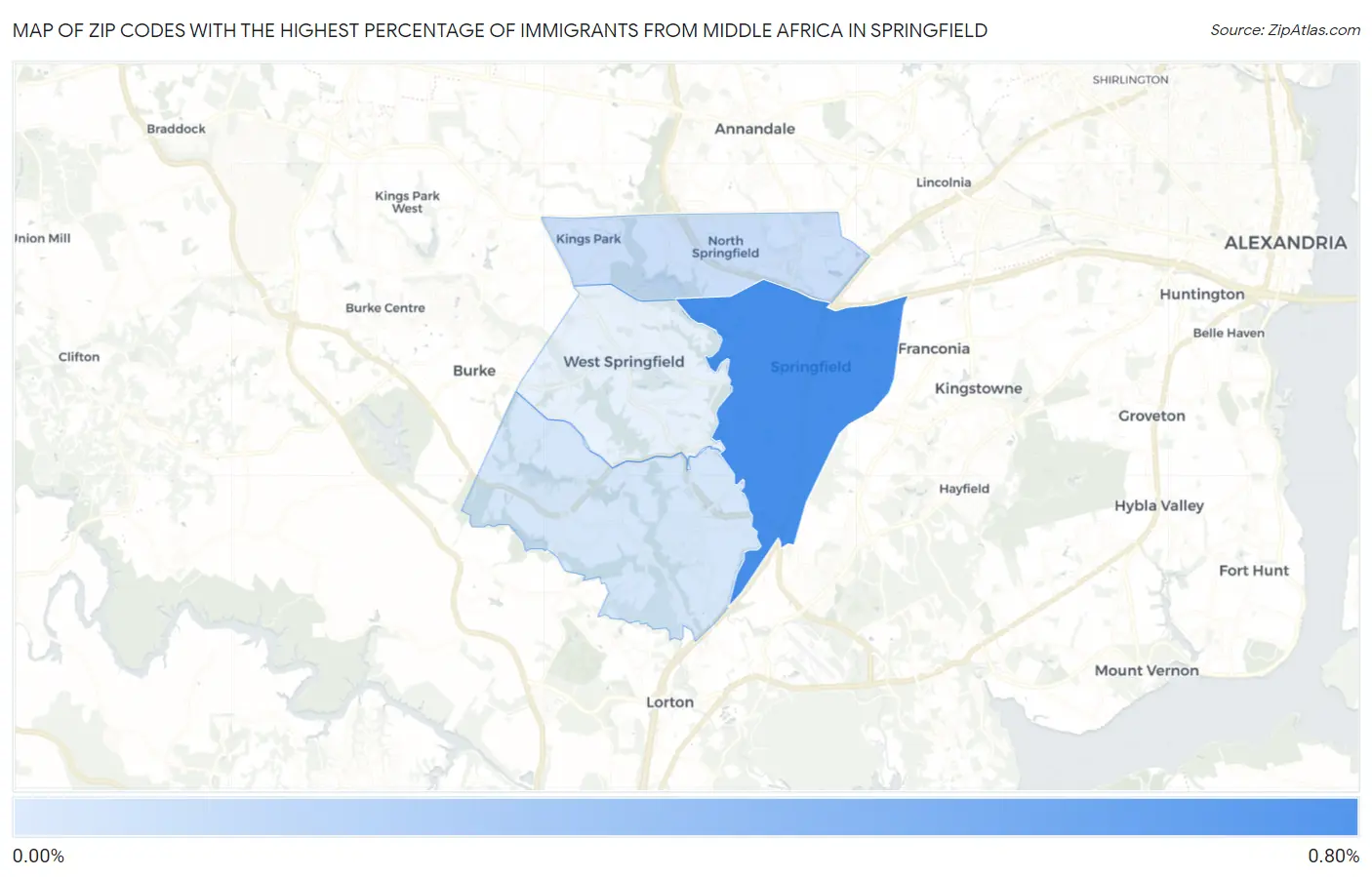 Zip Codes with the Highest Percentage of Immigrants from Middle Africa in Springfield Map
