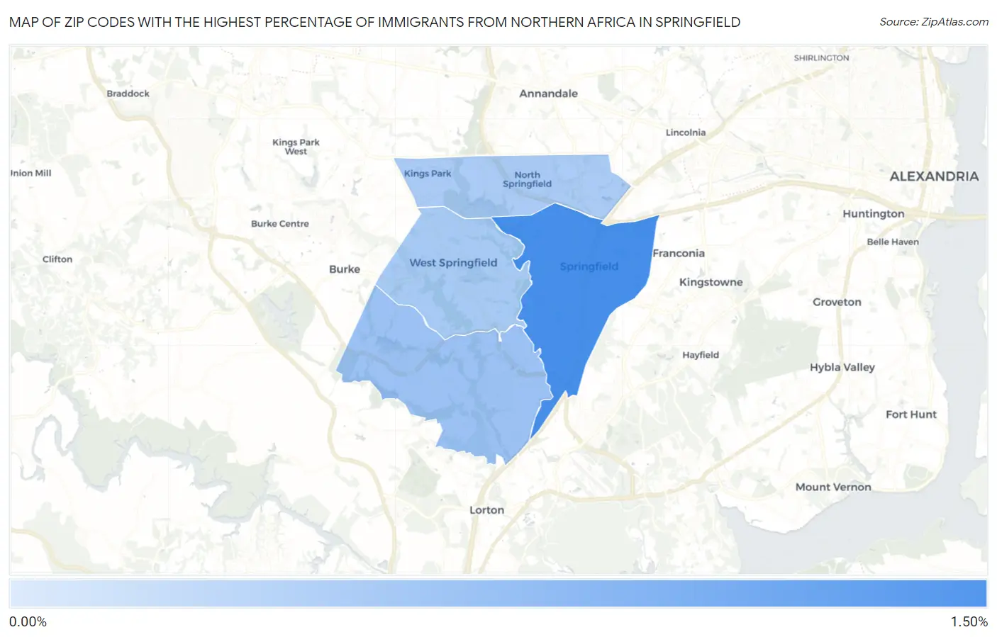Zip Codes with the Highest Percentage of Immigrants from Northern Africa in Springfield Map