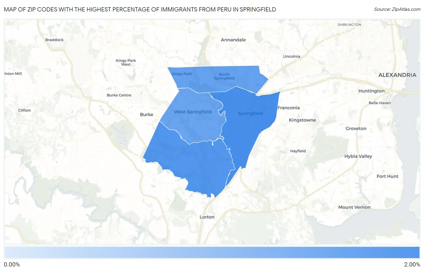 Zip Codes with the Highest Percentage of Immigrants from Peru in Springfield Map