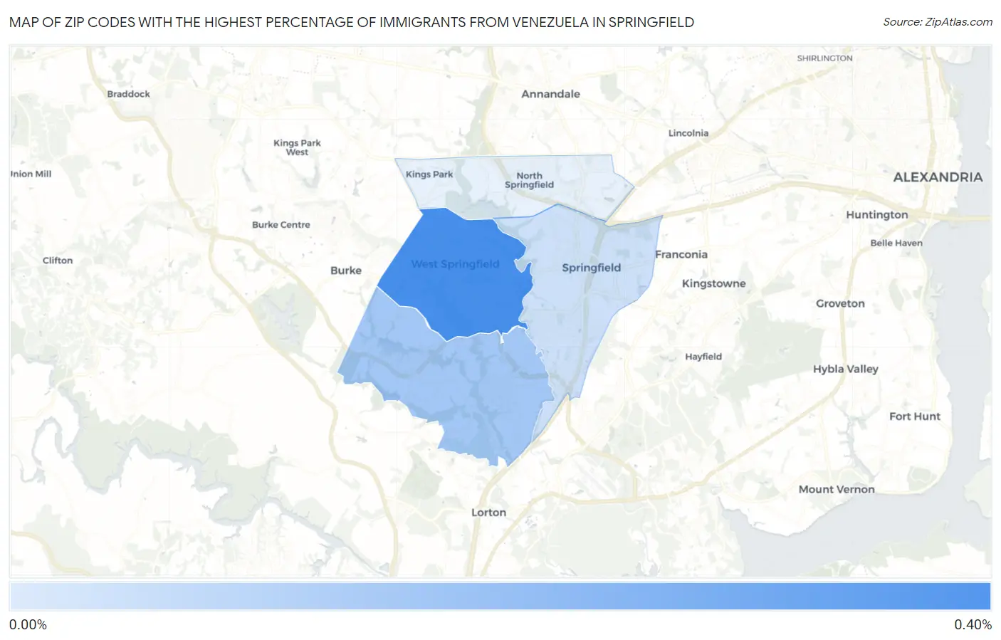 Zip Codes with the Highest Percentage of Immigrants from Venezuela in Springfield Map
