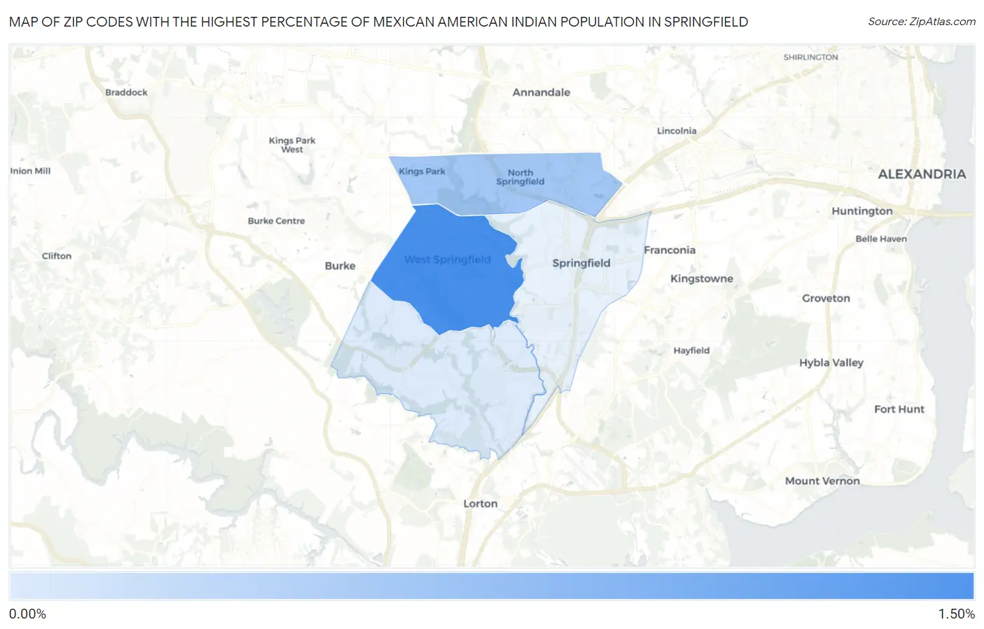 Zip Codes with the Highest Percentage of Mexican American Indian Population in Springfield Map