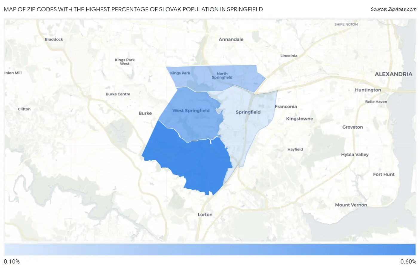 Zip Codes with the Highest Percentage of Slovak Population in Springfield Map