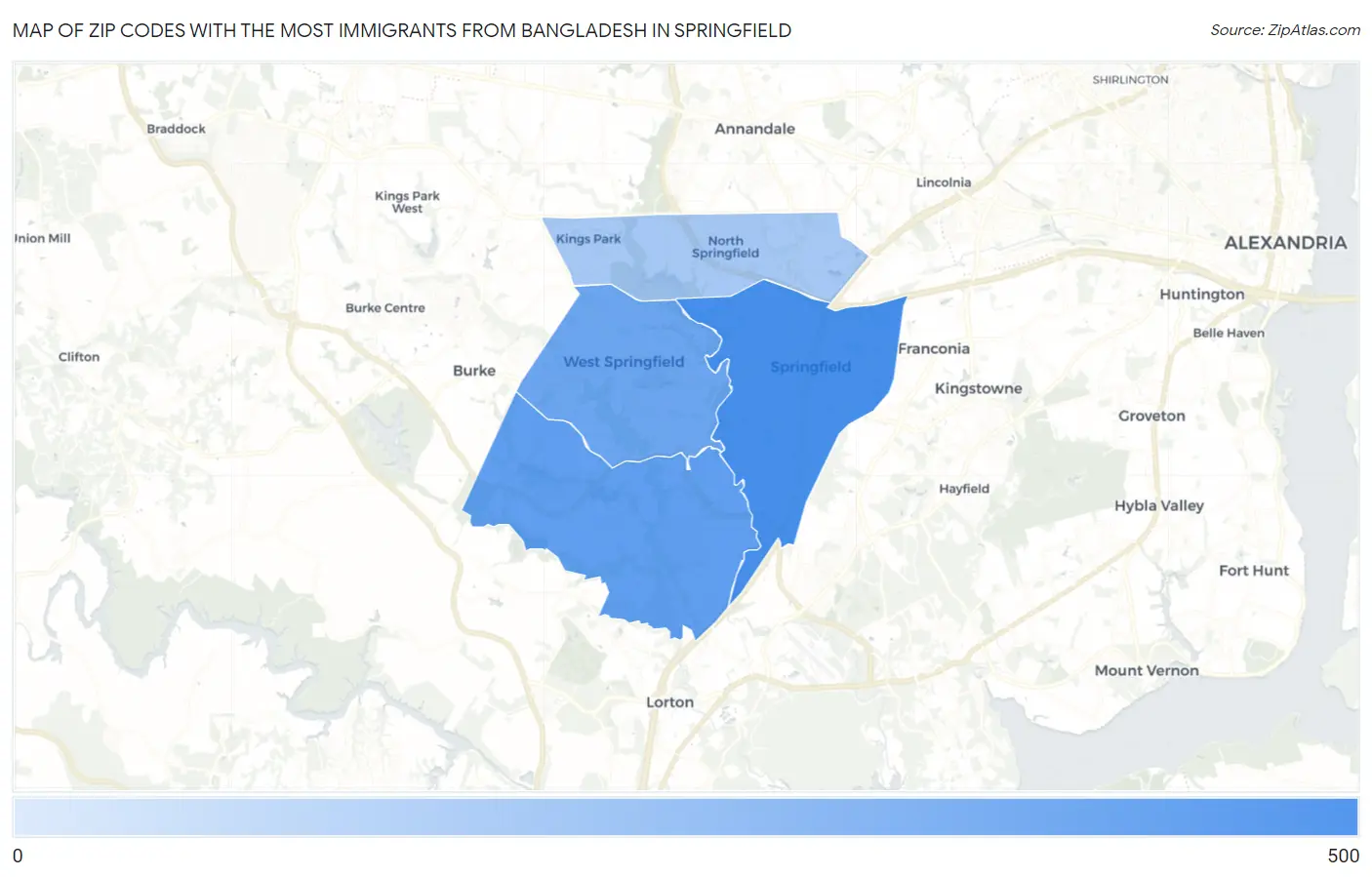 Zip Codes with the Most Immigrants from Bangladesh in Springfield Map