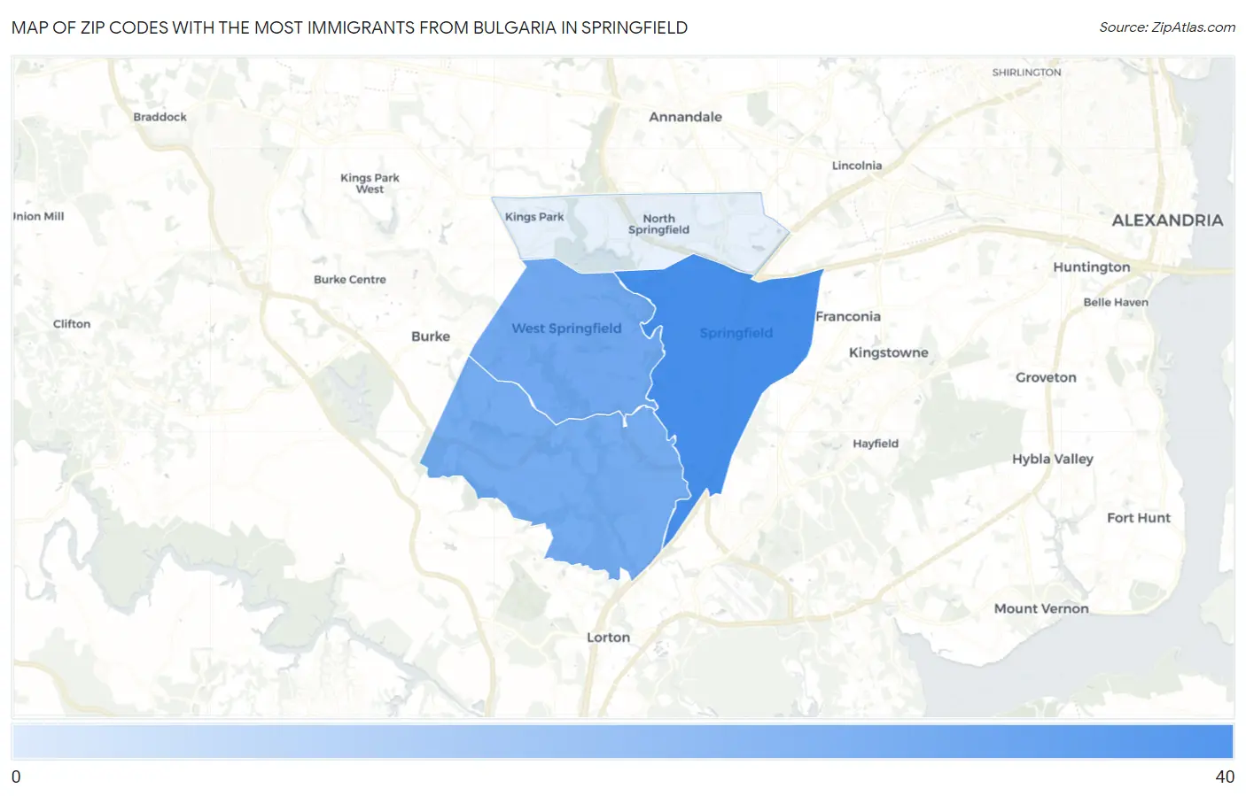 Zip Codes with the Most Immigrants from Bulgaria in Springfield Map