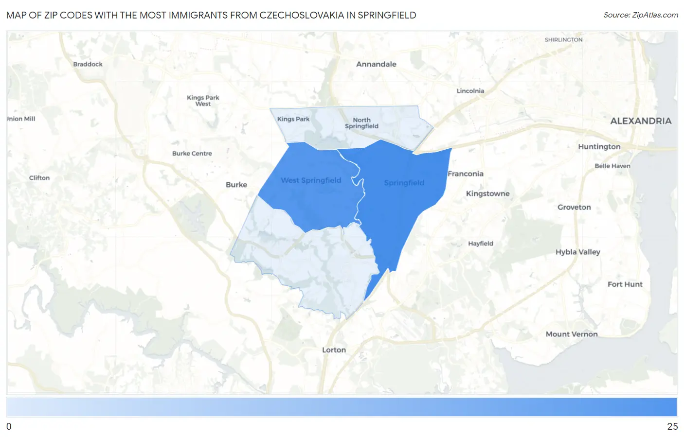 Zip Codes with the Most Immigrants from Czechoslovakia in Springfield Map