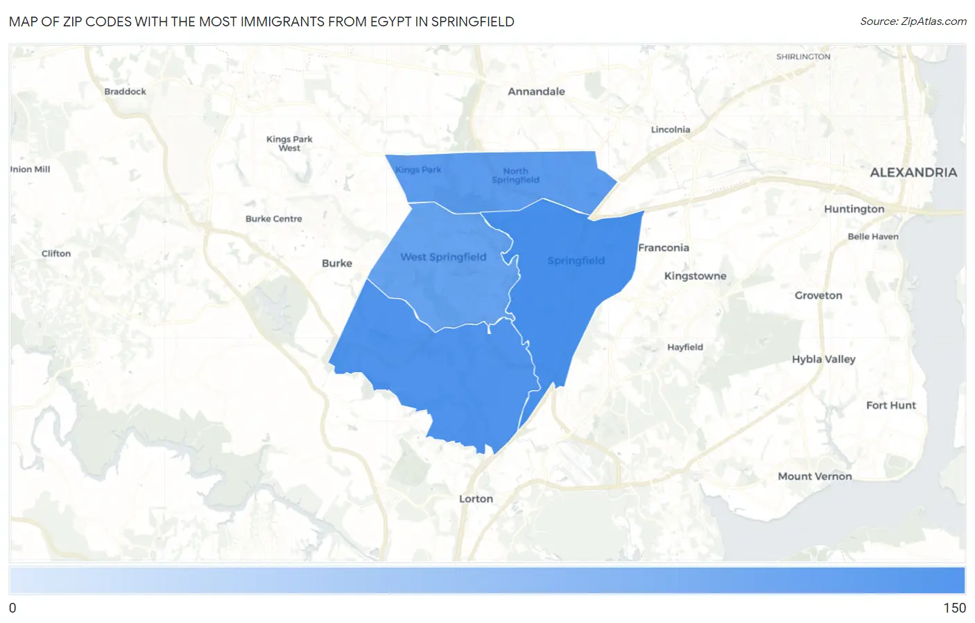 Zip Codes with the Most Immigrants from Egypt in Springfield Map