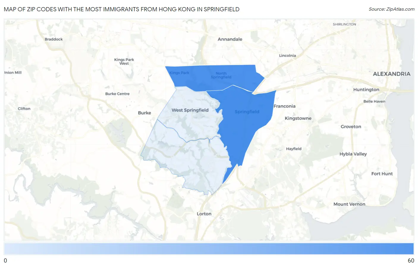 Zip Codes with the Most Immigrants from Hong Kong in Springfield Map