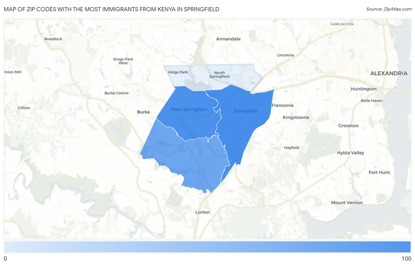 Zip Codes with the Most Immigrants from Kenya in Springfield Map