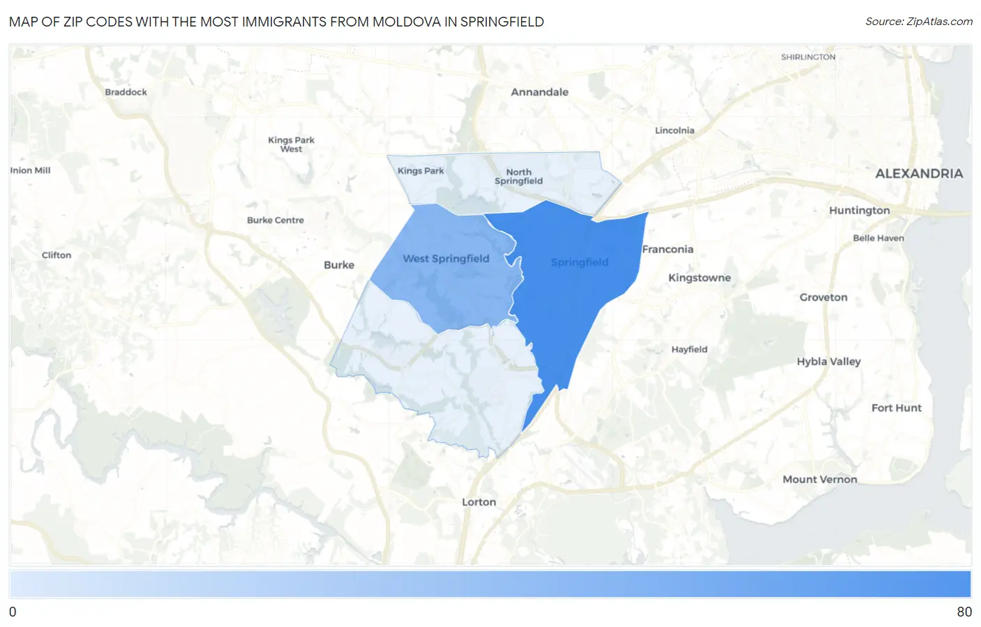 Zip Codes with the Most Immigrants from Moldova in Springfield Map