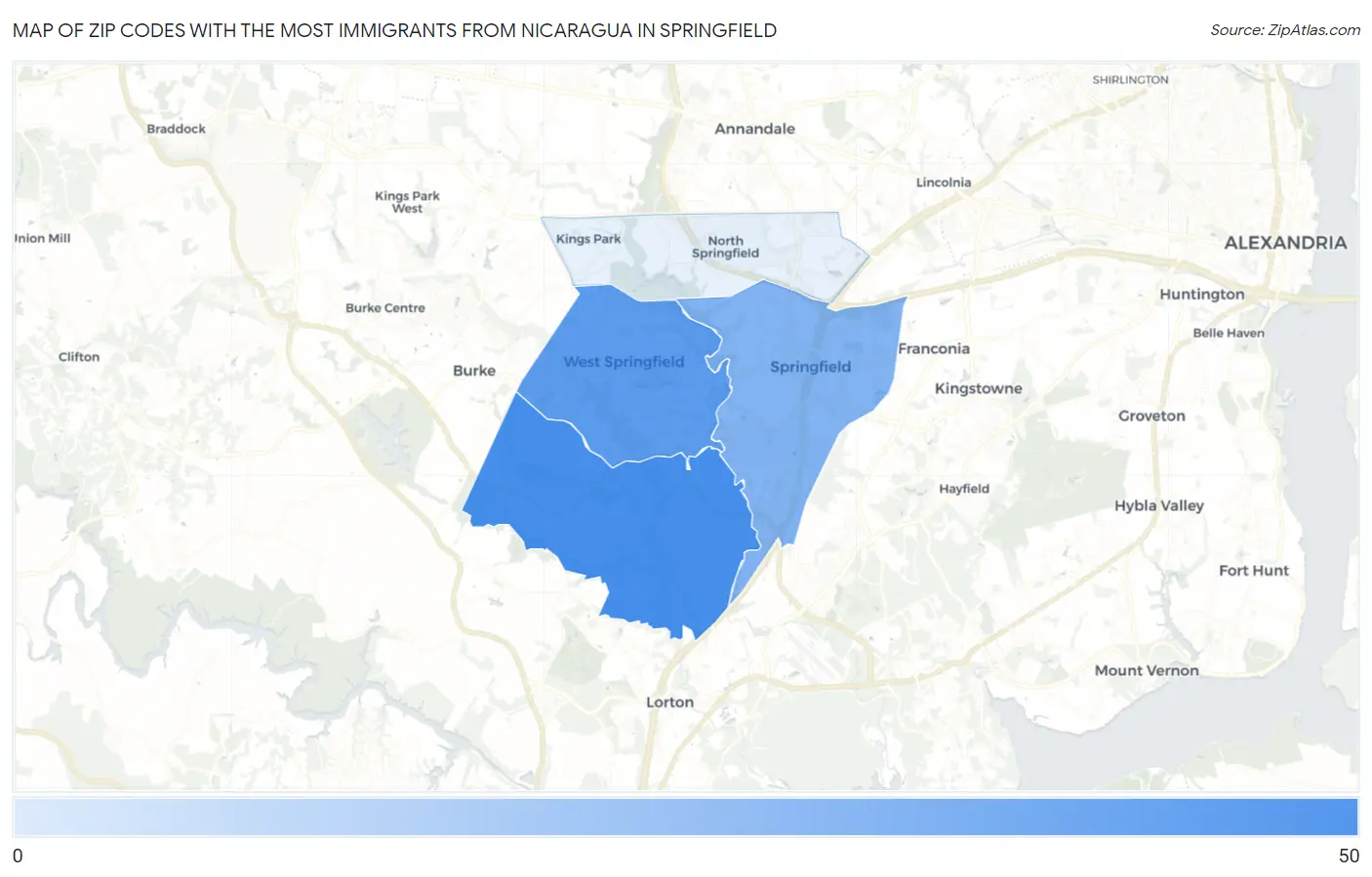 Zip Codes with the Most Immigrants from Nicaragua in Springfield Map
