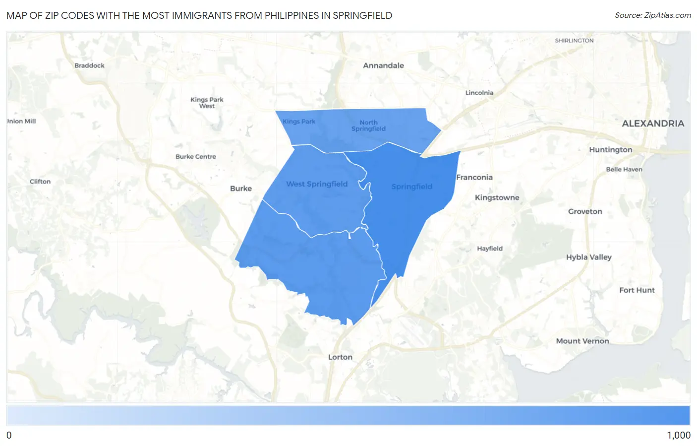 Zip Codes with the Most Immigrants from Philippines in Springfield Map