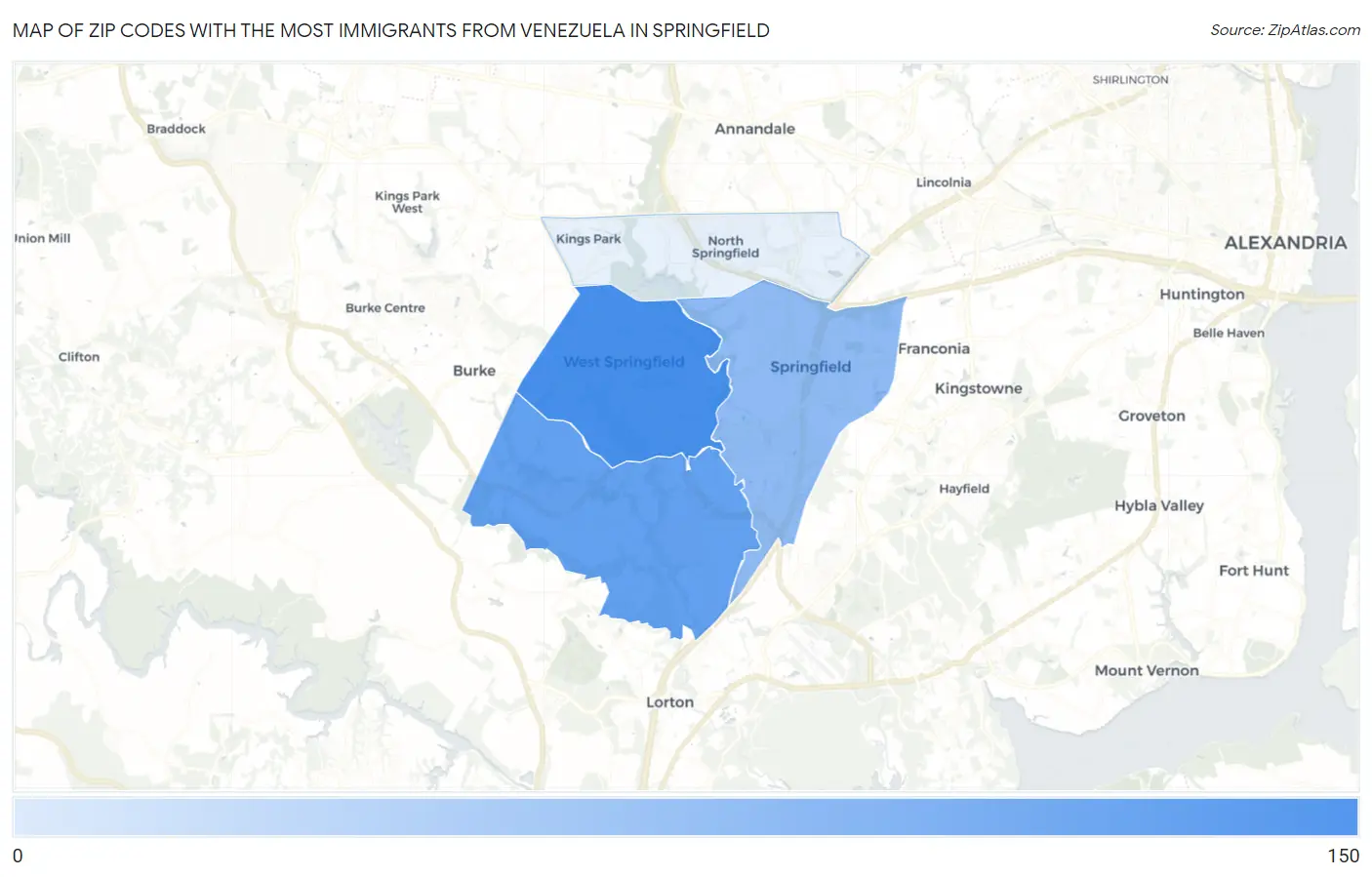 Zip Codes with the Most Immigrants from Venezuela in Springfield Map