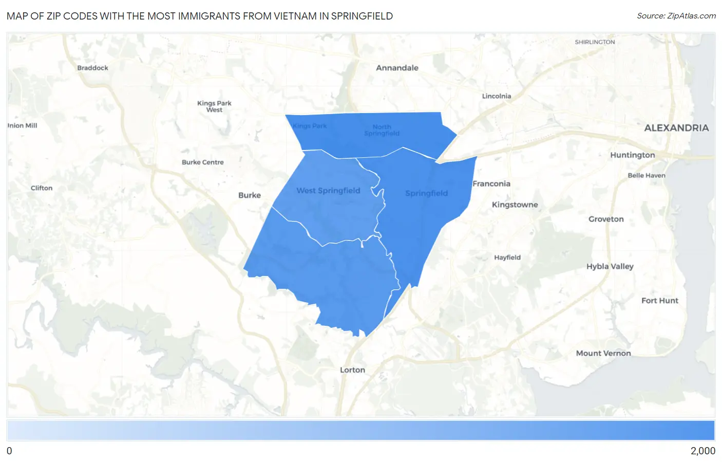 Zip Codes with the Most Immigrants from Vietnam in Springfield Map