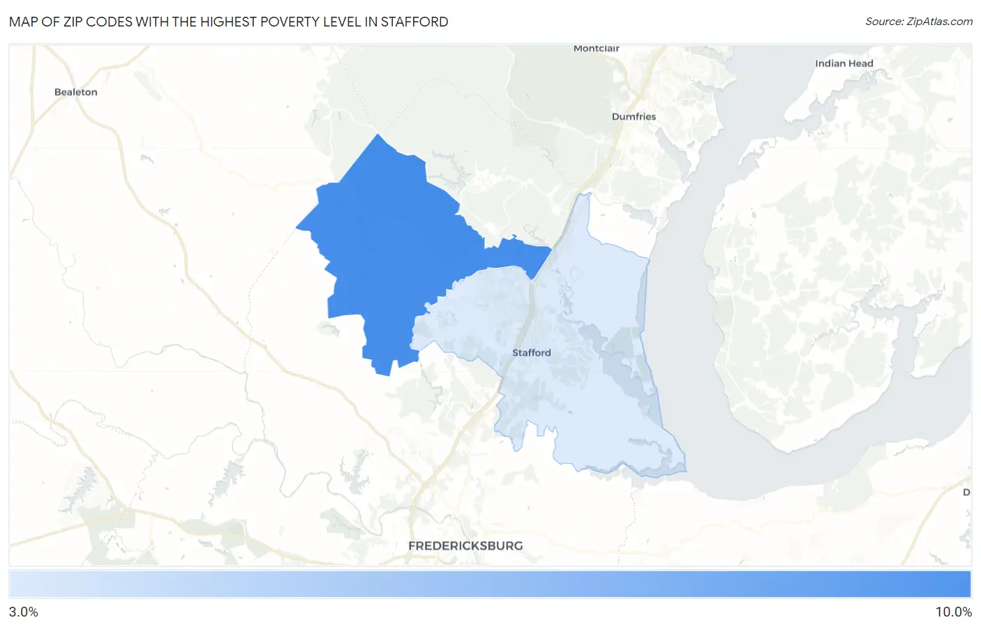 Zip Codes with the Highest Poverty Level in Stafford Map