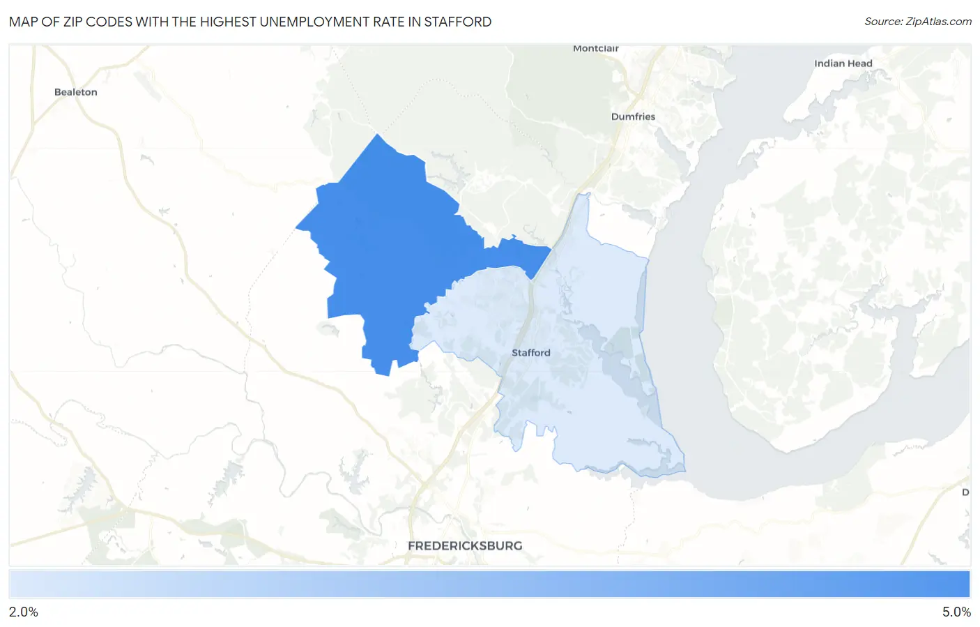 Zip Codes with the Highest Unemployment Rate in Stafford Map