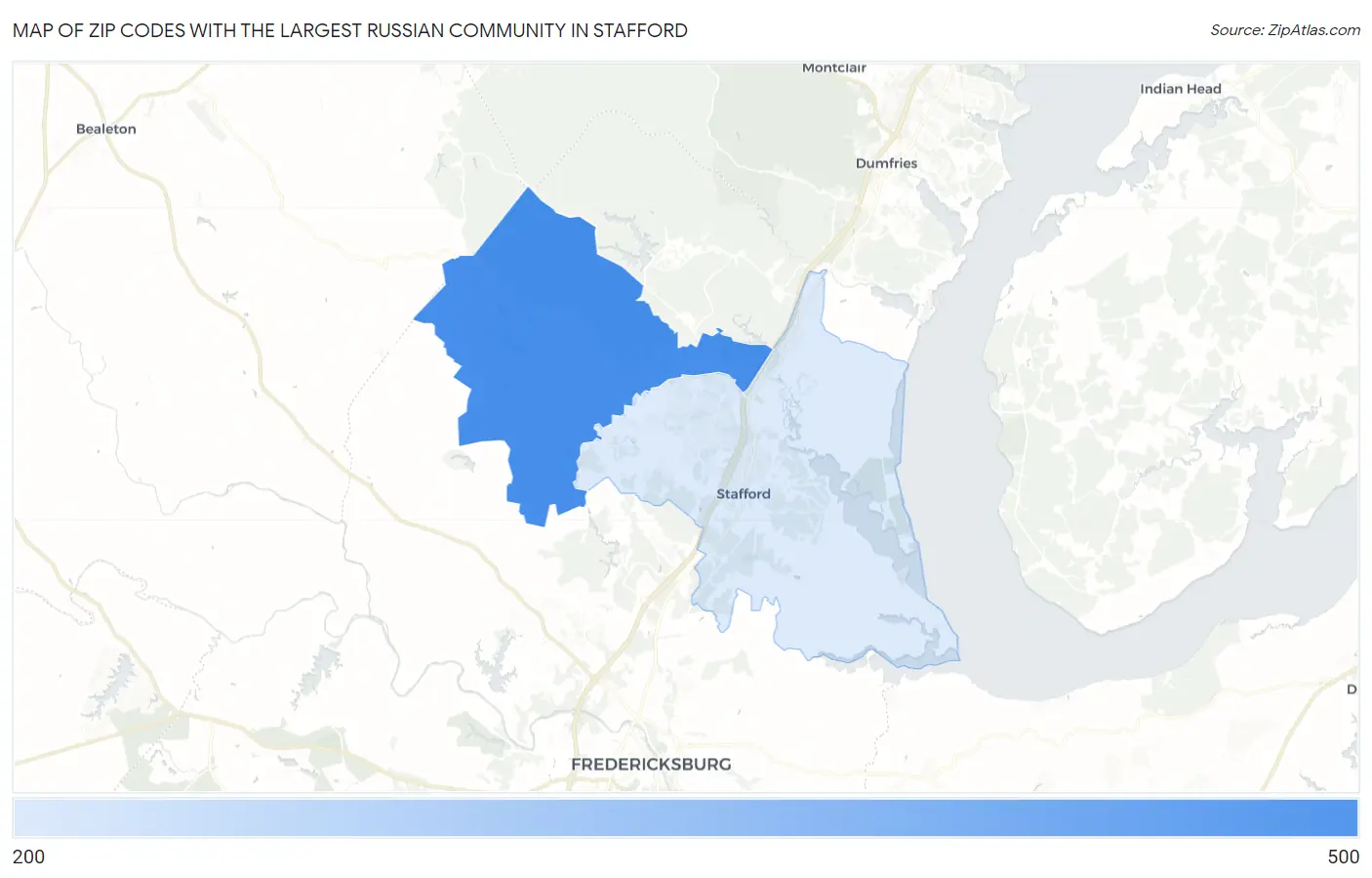 Zip Codes with the Largest Russian Community in Stafford Map