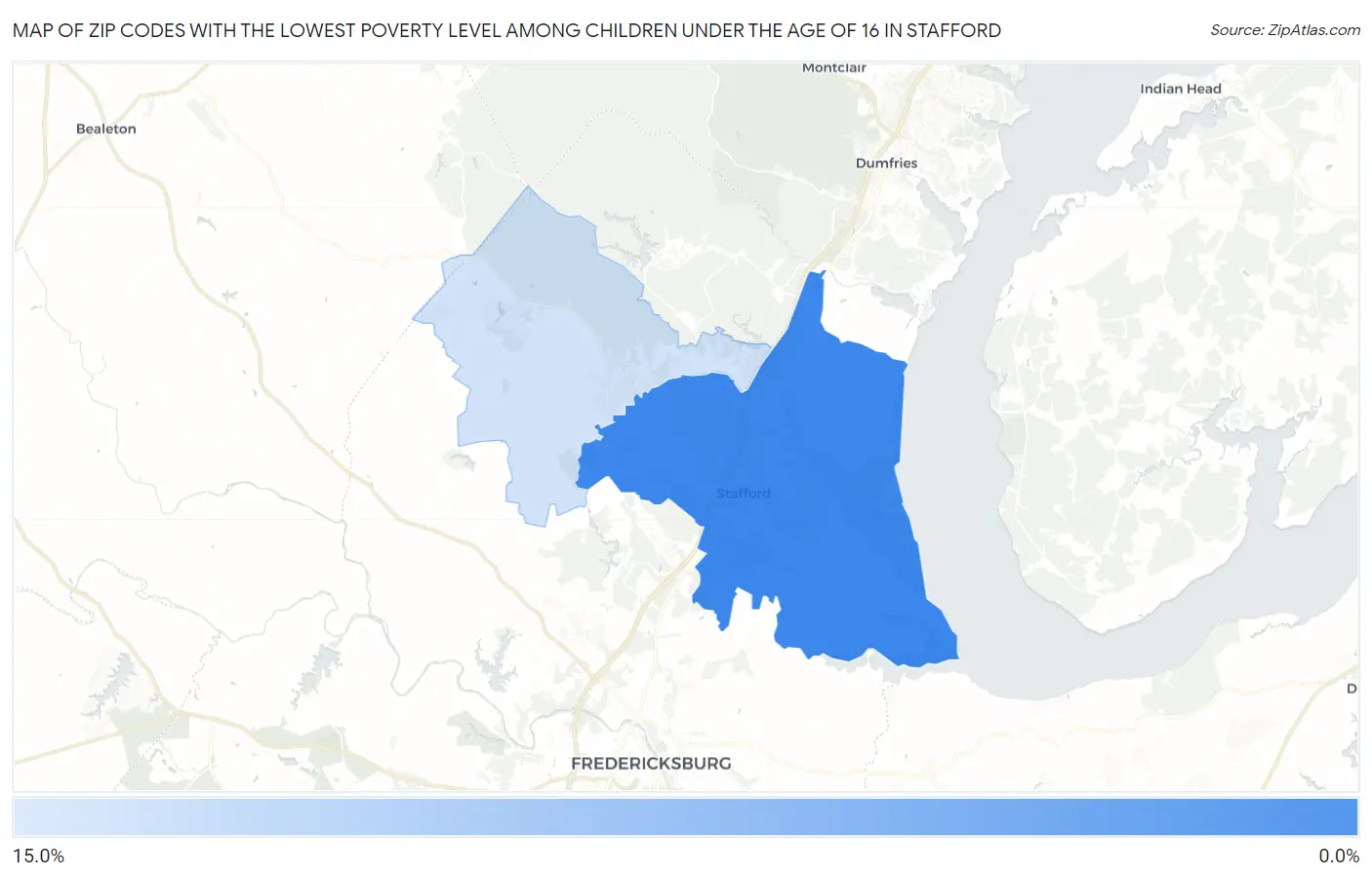 Zip Codes with the Lowest Poverty Level Among Children Under the Age of 16 in Stafford Map