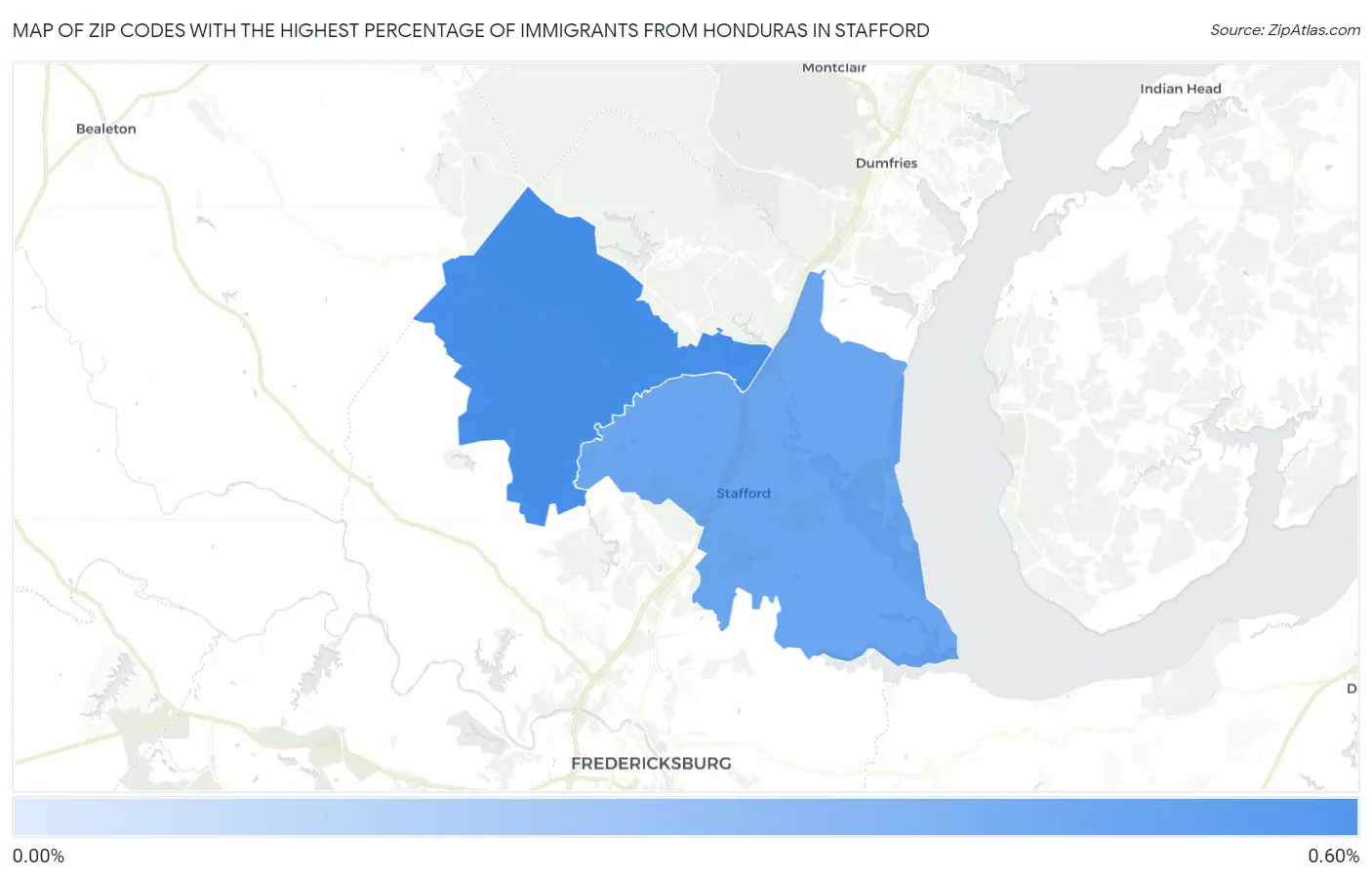 Zip Codes with the Highest Percentage of Immigrants from Honduras in Stafford Map