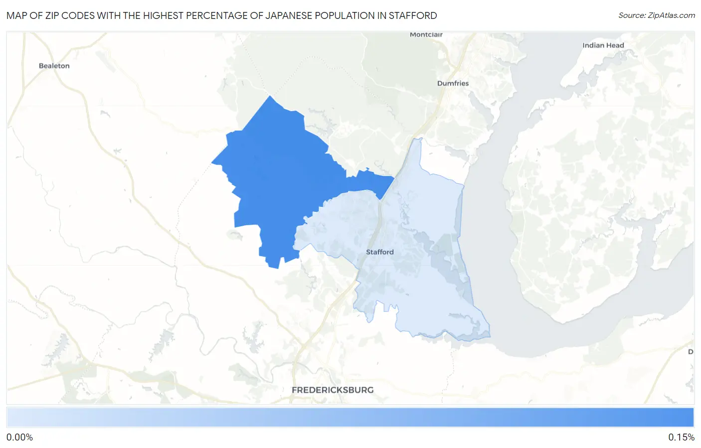 Zip Codes with the Highest Percentage of Japanese Population in Stafford Map