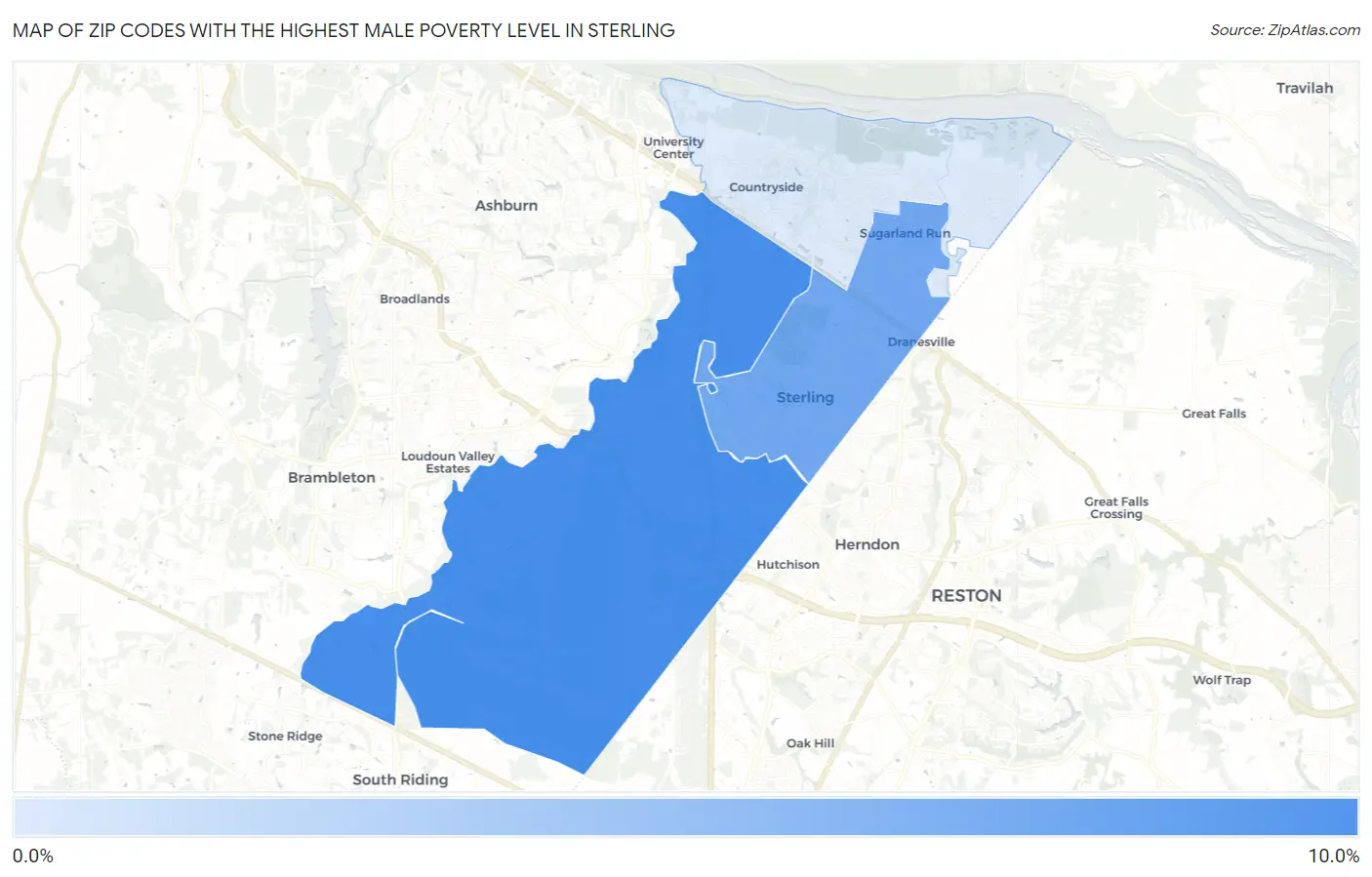 Zip Codes with the Highest Male Poverty Level in Sterling Map