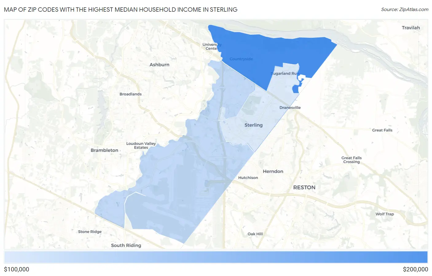 Zip Codes with the Highest Median Household Income in Sterling Map