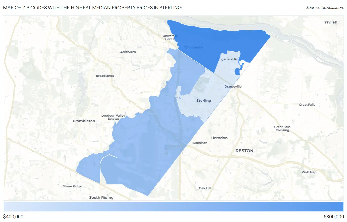 Zip Codes with the Highest Median Property Prices in Sterling Map