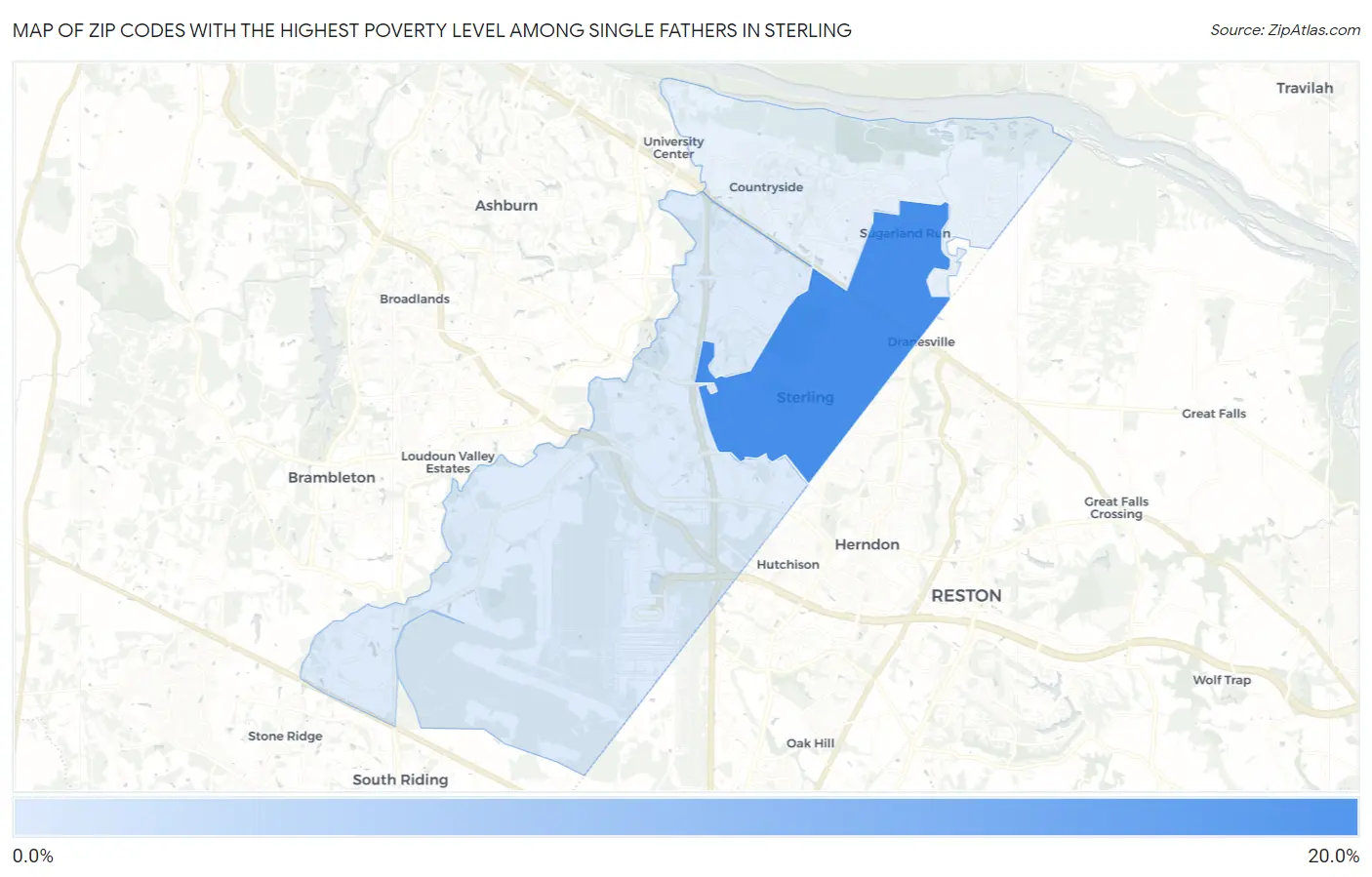 Zip Codes with the Highest Poverty Level Among Single Fathers in Sterling Map