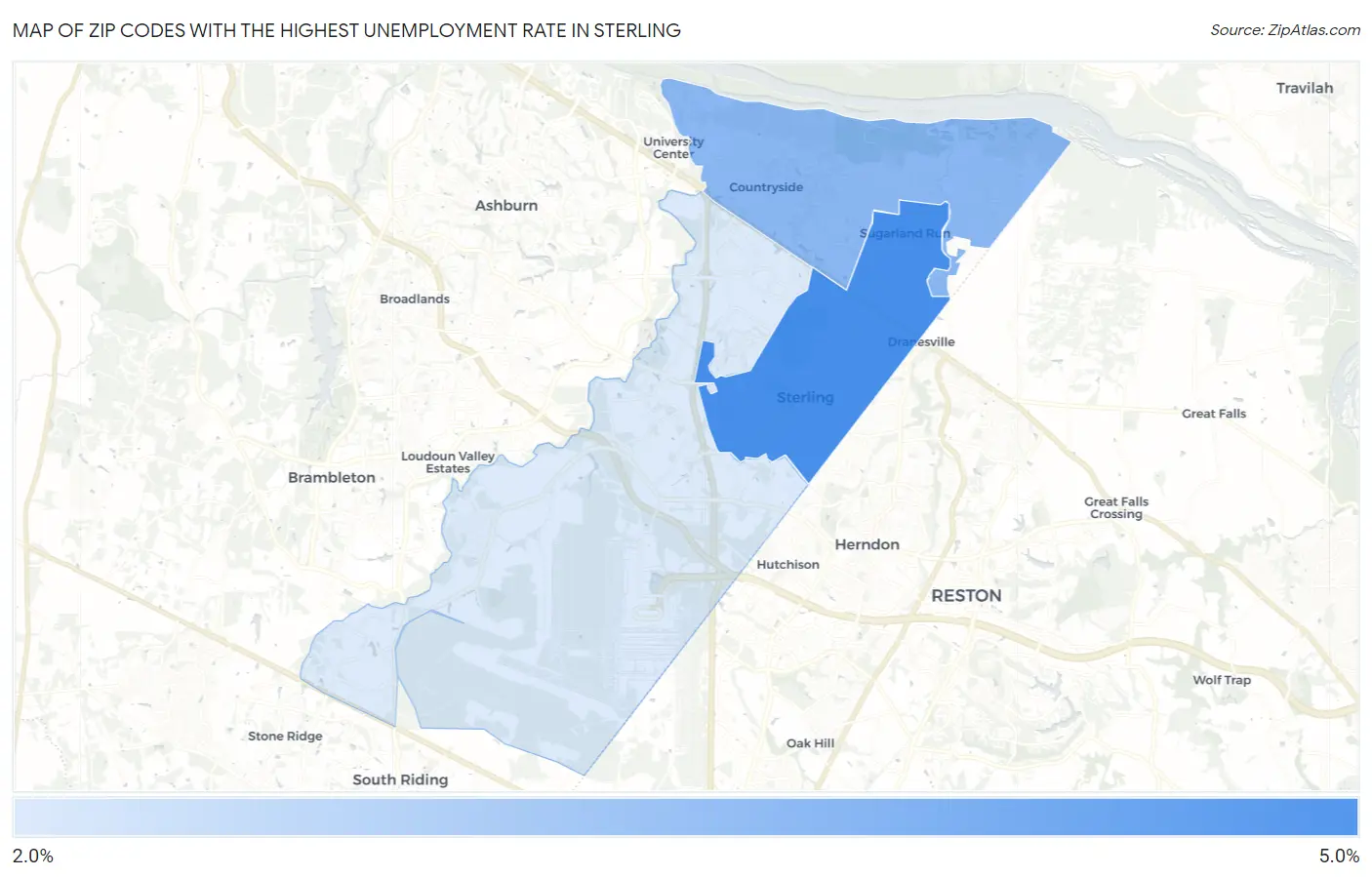 Zip Codes with the Highest Unemployment Rate in Sterling Map