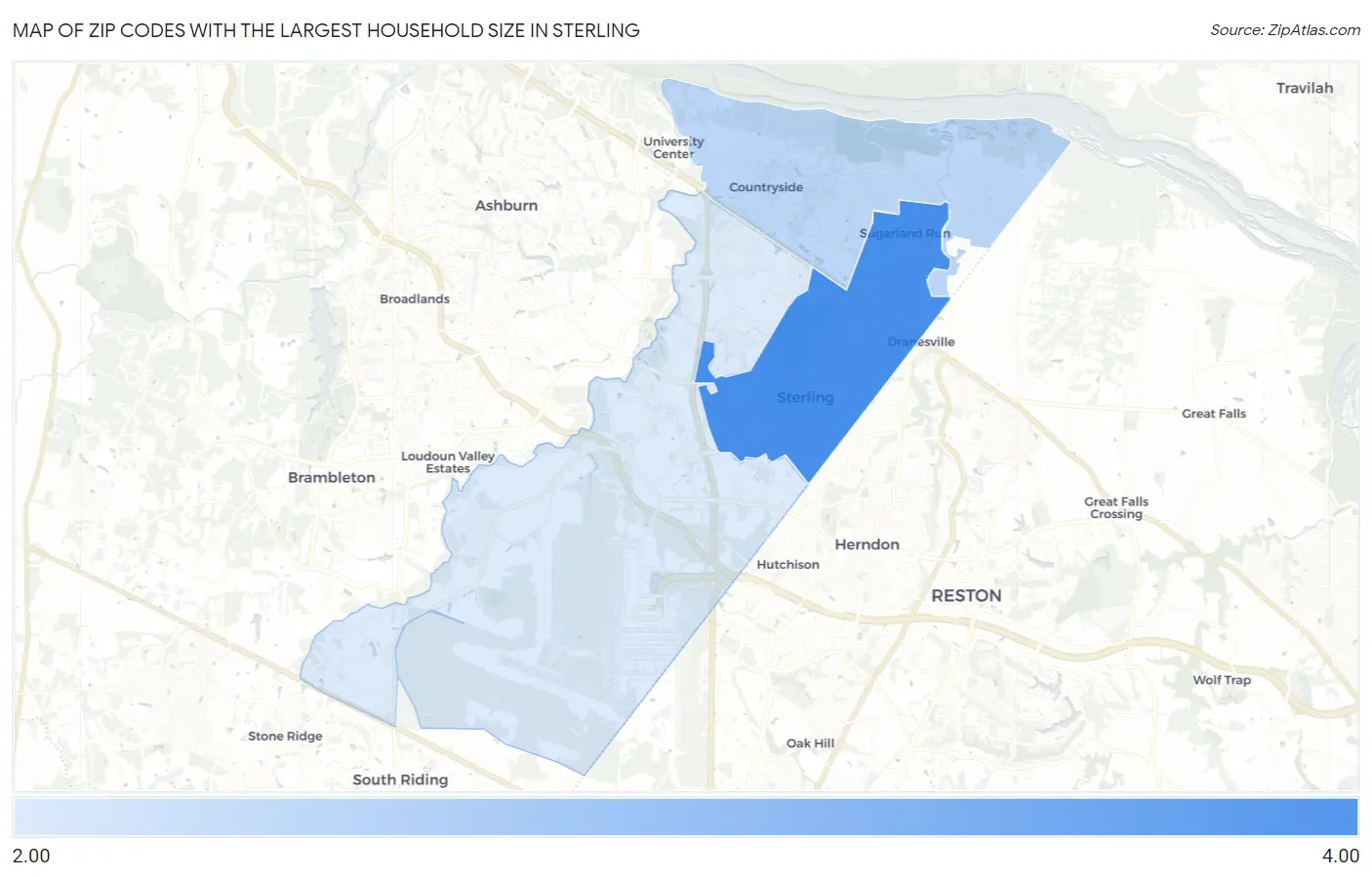 Zip Codes with the Largest Household Size in Sterling Map