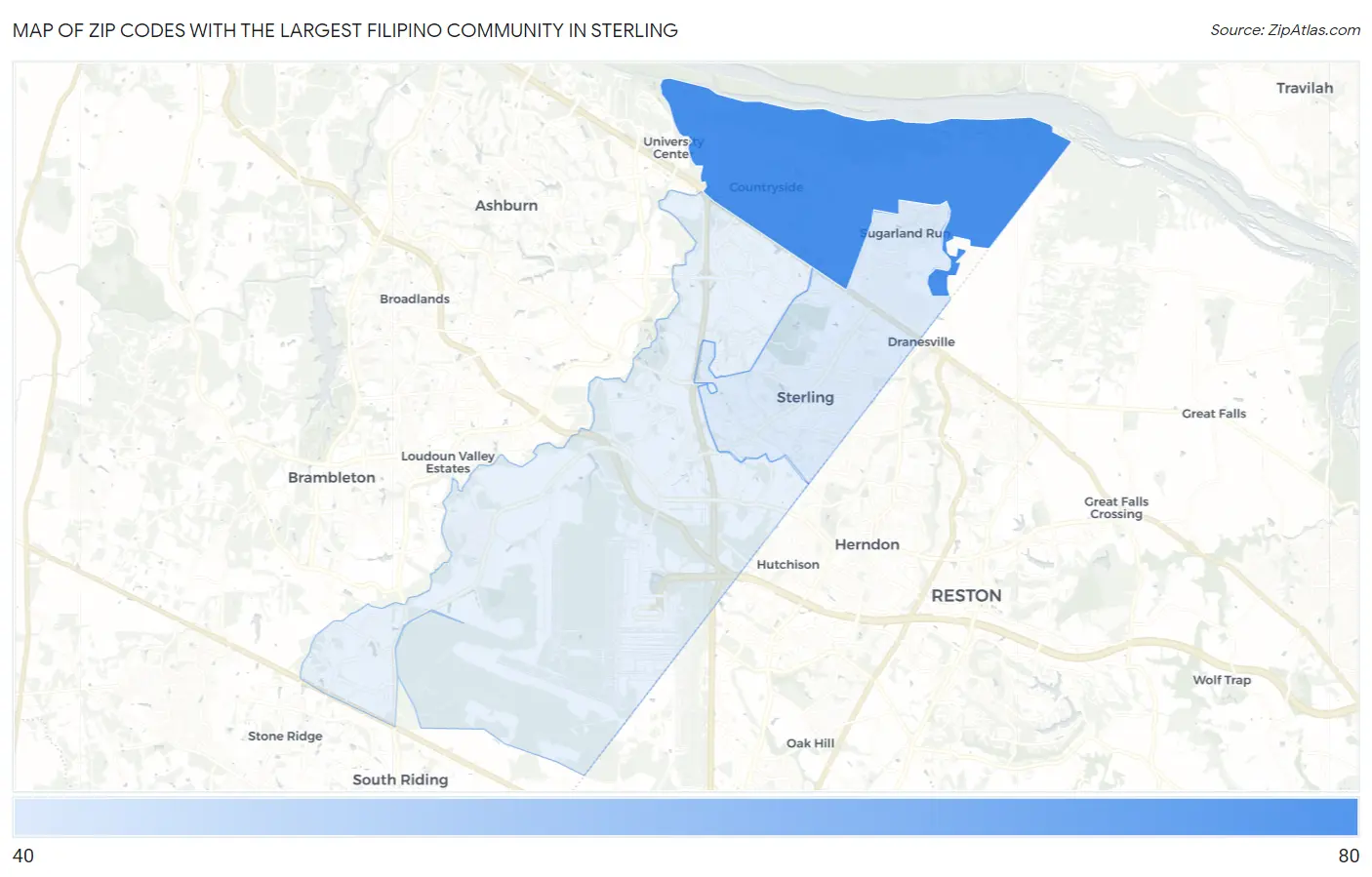 Zip Codes with the Largest Filipino Community in Sterling Map