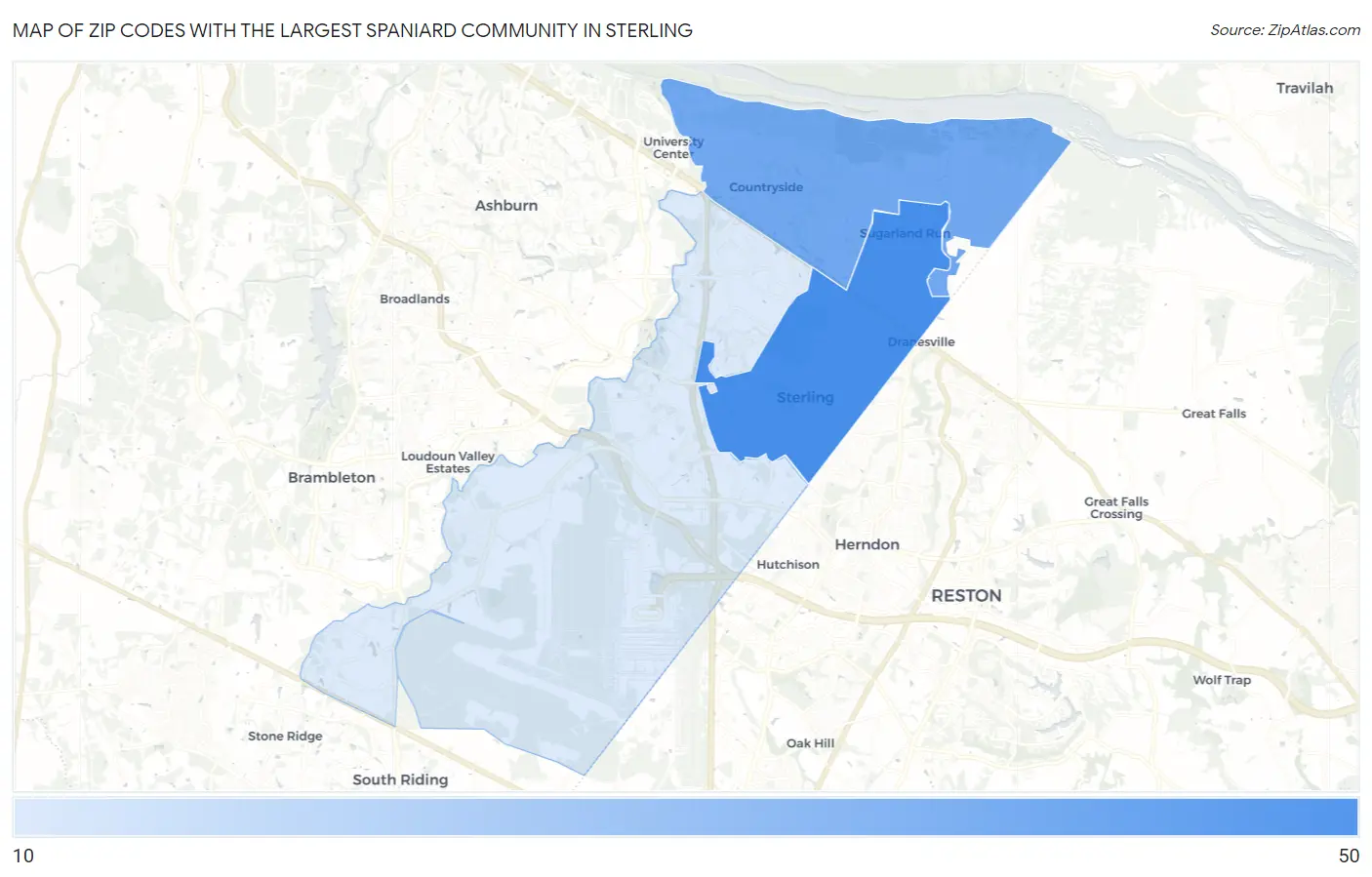 Zip Codes with the Largest Spaniard Community in Sterling Map