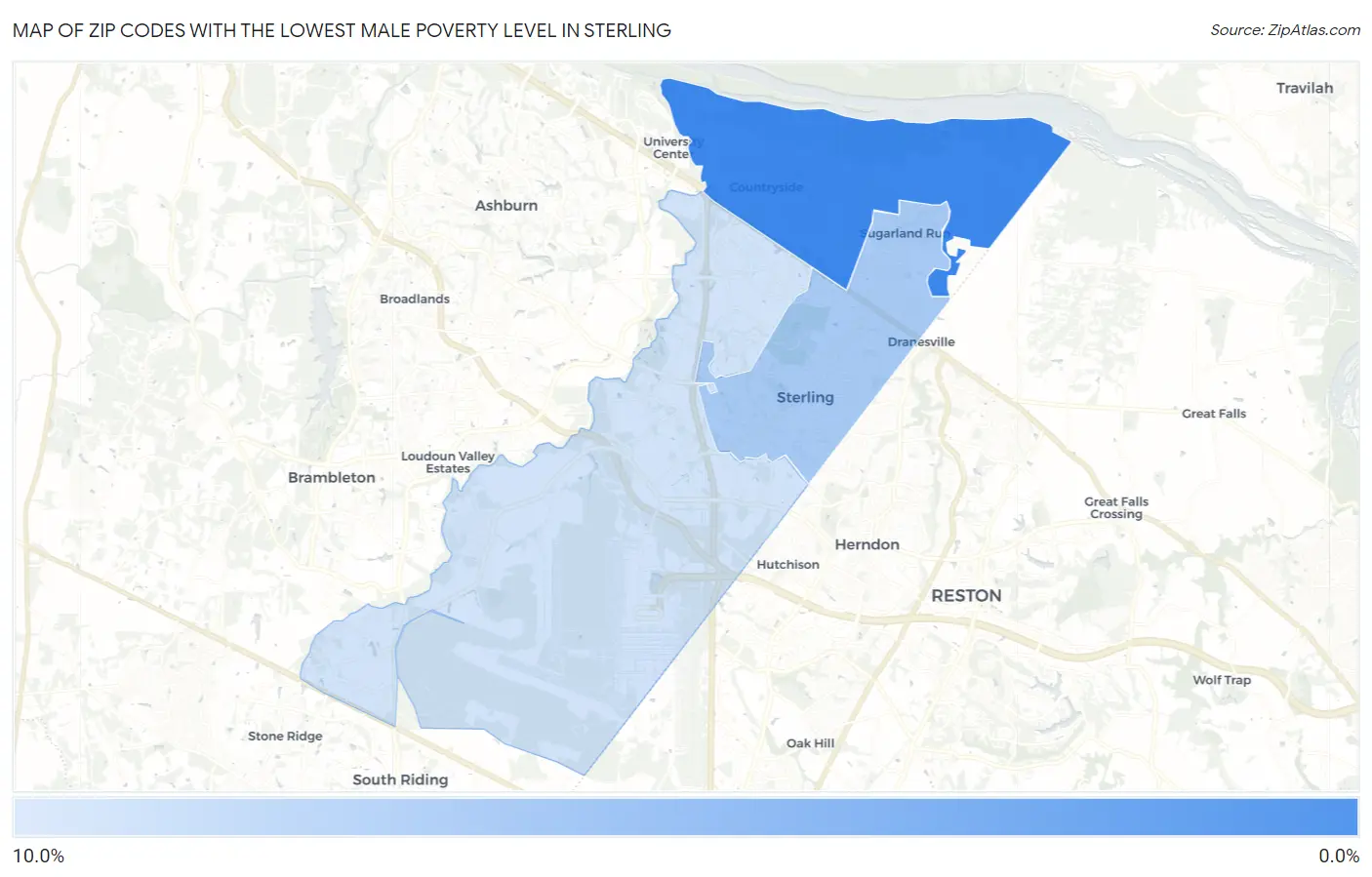 Zip Codes with the Lowest Male Poverty Level in Sterling Map