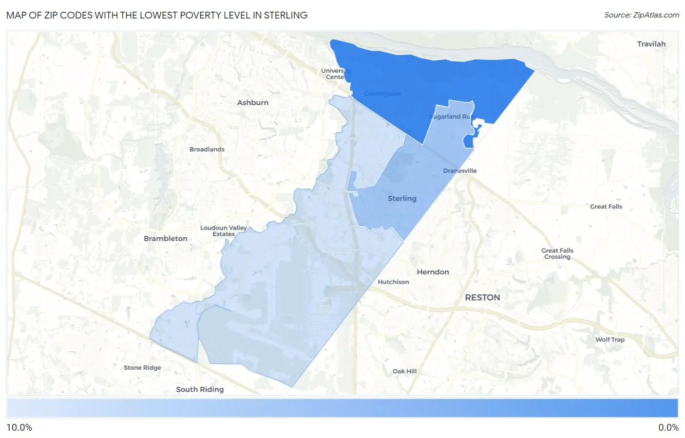 Zip Codes with the Lowest Poverty Level in Sterling Map