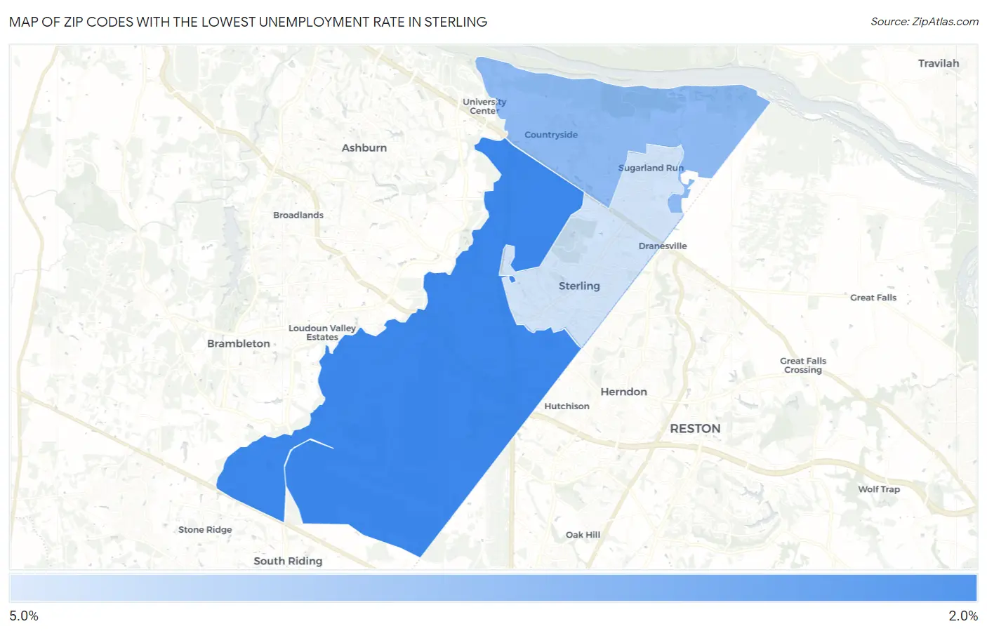 Zip Codes with the Lowest Unemployment Rate in Sterling Map
