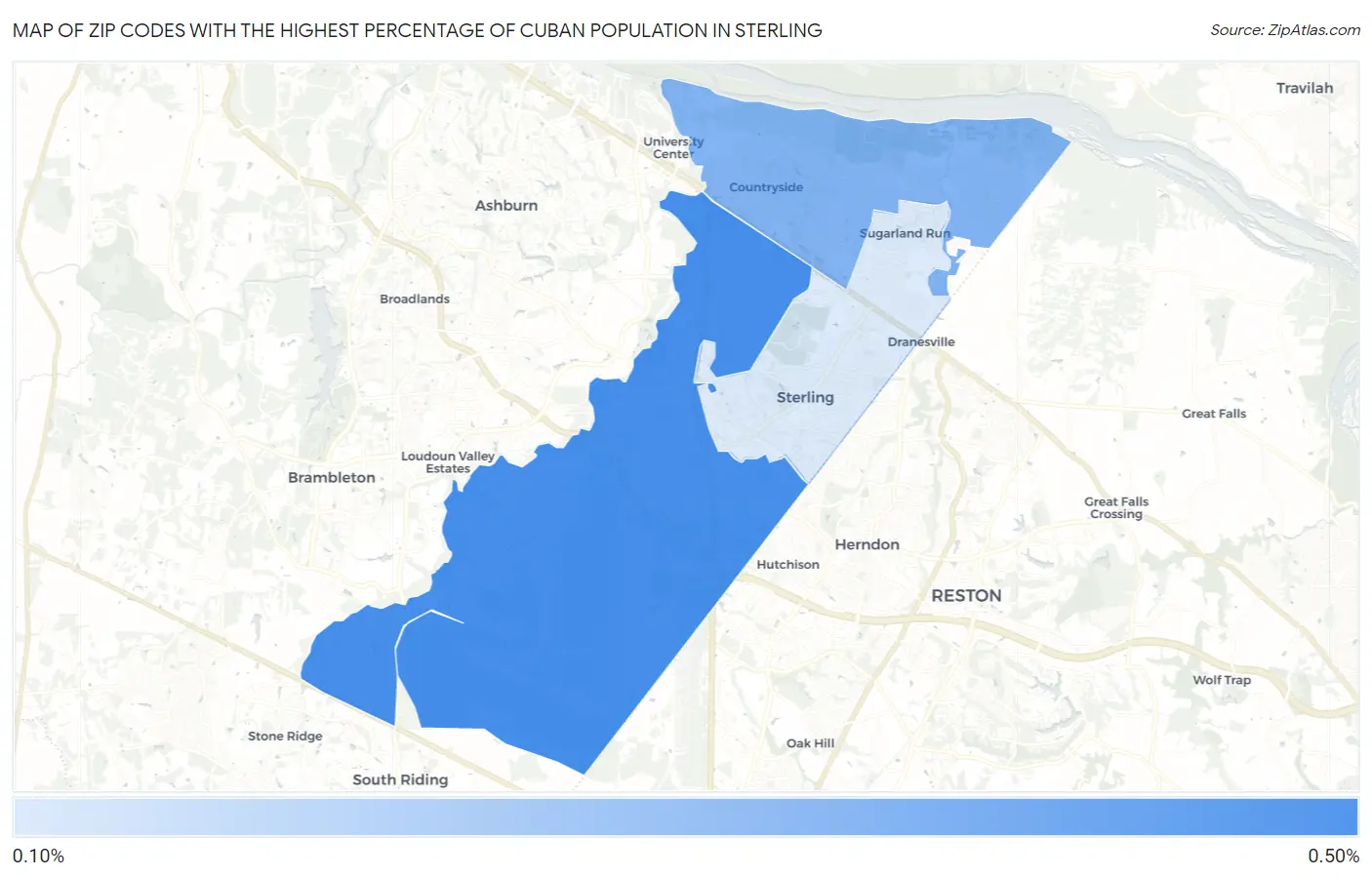 Zip Codes with the Highest Percentage of Cuban Population in Sterling Map