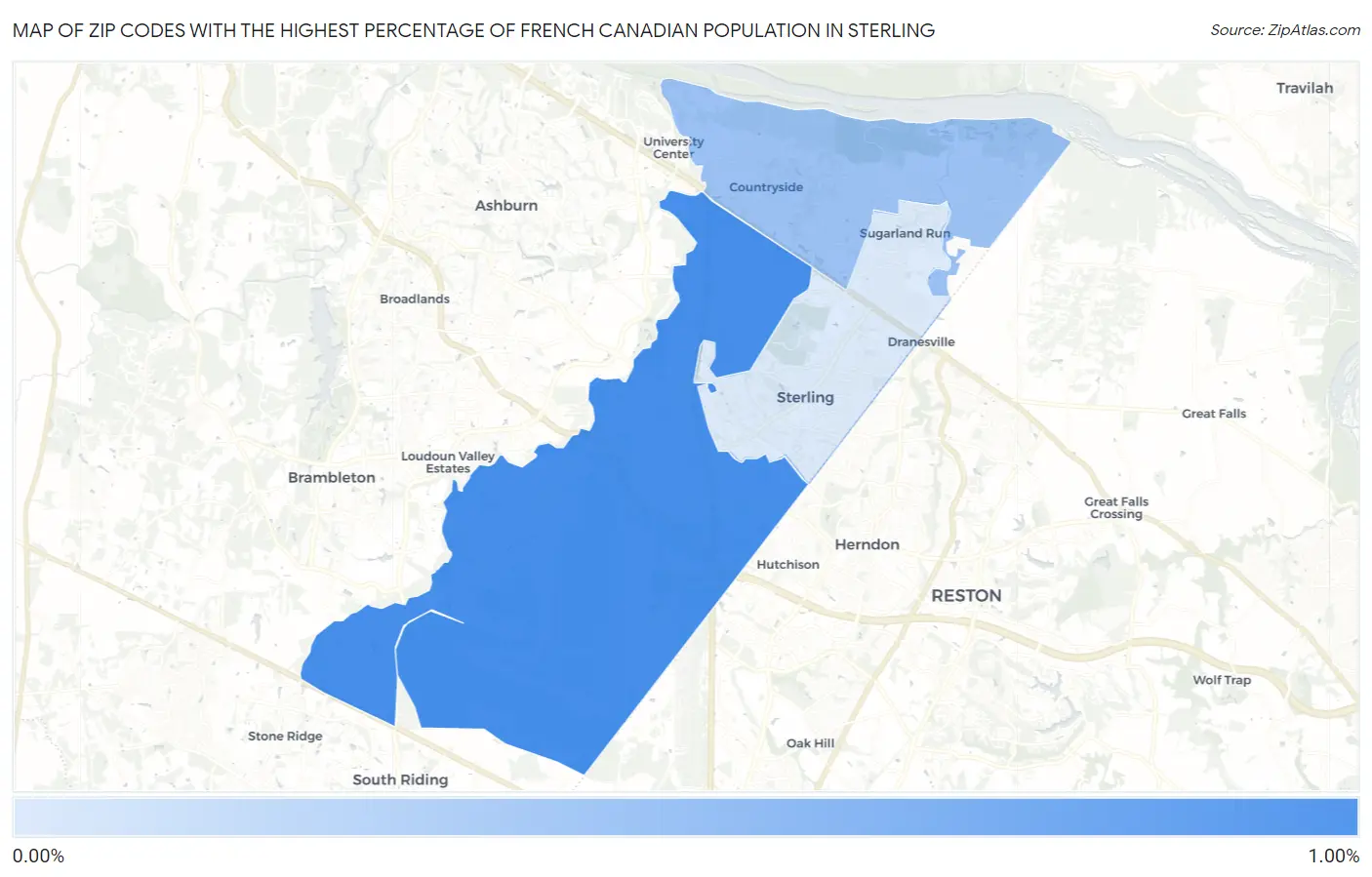 Zip Codes with the Highest Percentage of French Canadian Population in Sterling Map