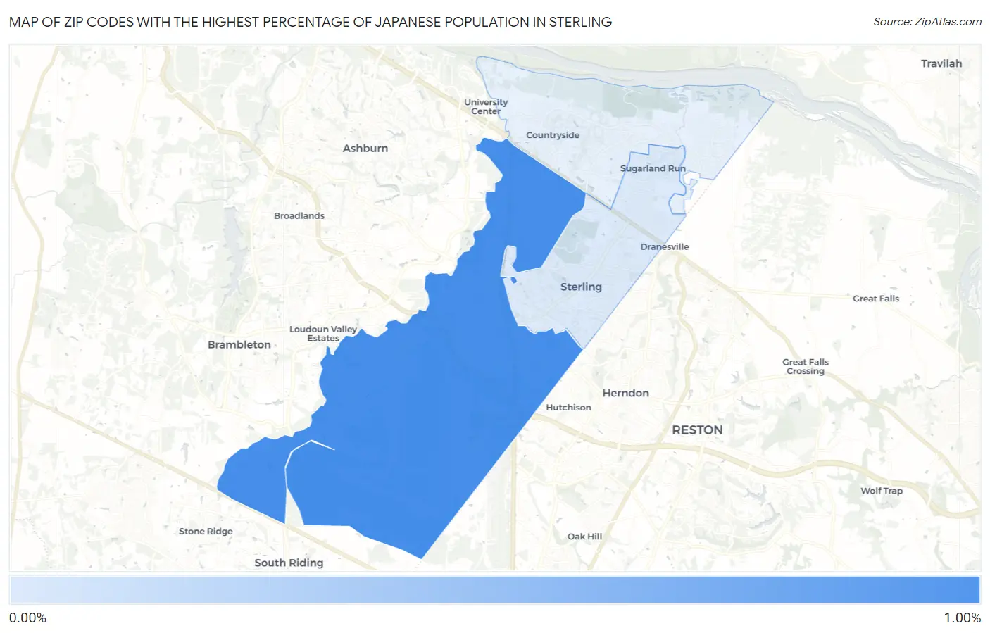 Zip Codes with the Highest Percentage of Japanese Population in Sterling Map