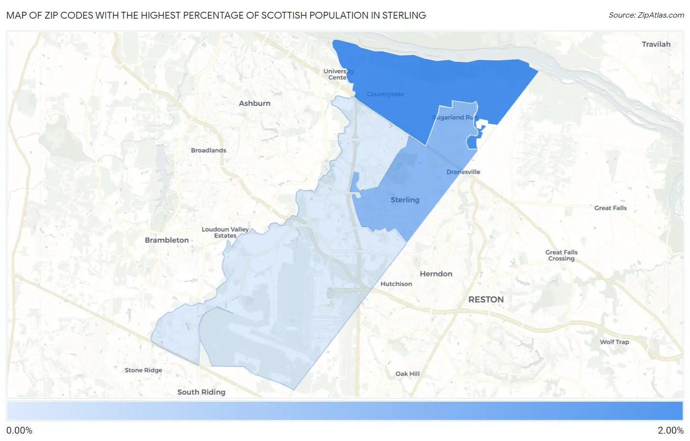 Zip Codes with the Highest Percentage of Scottish Population in Sterling Map