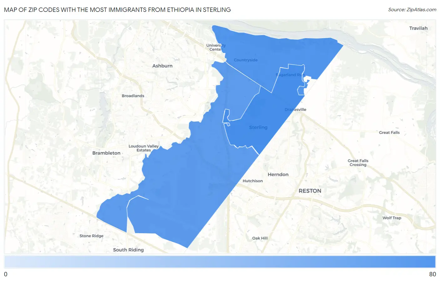 Zip Codes with the Most Immigrants from Ethiopia in Sterling Map